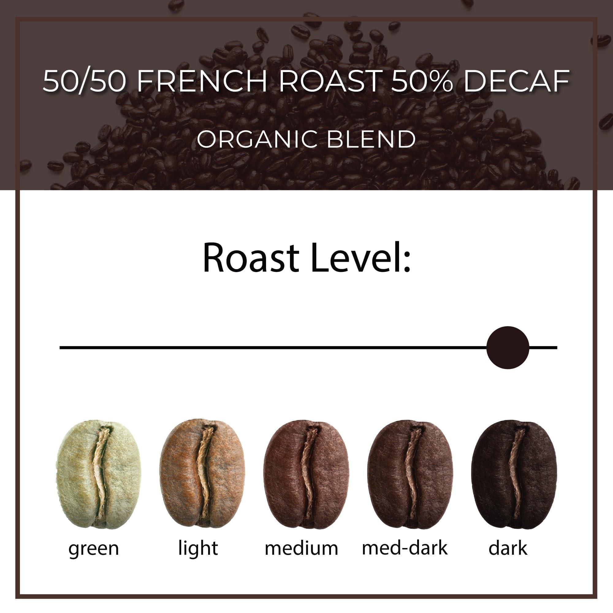 The Bean Coffee Company The Bean Organic Coffee Company 50/50 (Half Caff) French Roast, 50% Decaf, Dark Roast, Ground Coffee, 16-Ounce Bags (Pack of 2), Caf Molido Tostado Orgnico descafeinado
