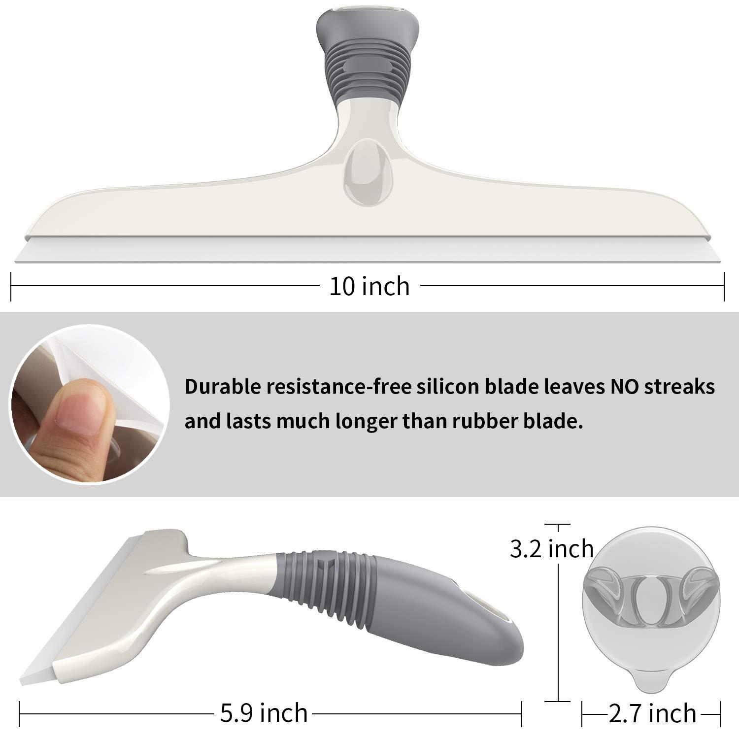 MR.SIGA MR.SIGA Multi-Purpose Silicon Squeegee for Window, Glass, Shower Door, Car Windshield, Heavy Duty Window Scrubber, Includes Suction Hook, 10 inch, White & Grey, 2 Pack