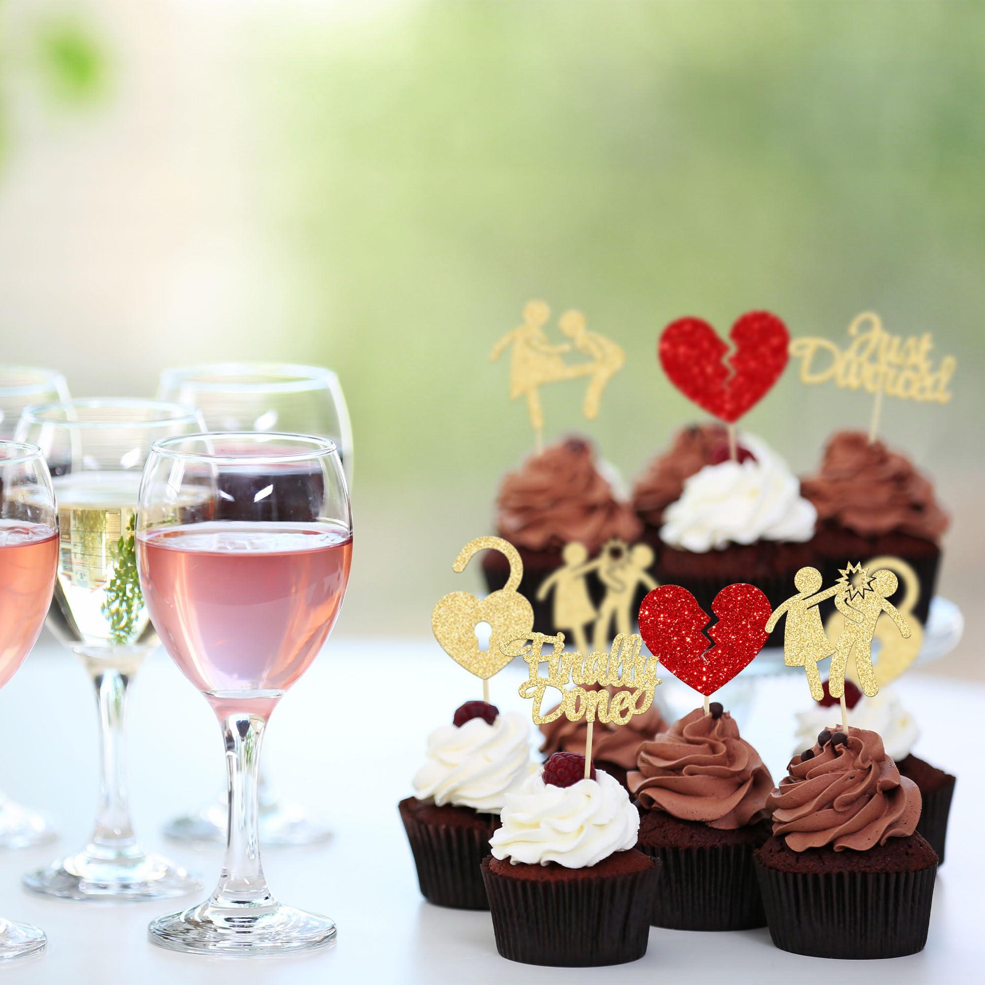 Gyufise Gyufise 24Pcs Divorce Cupcake Toppers Glitter Finally Done Just Divorced Cupcake Picks for Break Up Theme Bye Freedom Bachelor Divorce Party Cake Decorations Supplies Gold