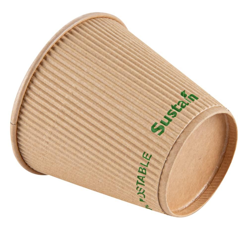 Restaurantware Restaurantware-Sustain 8 Ounce BPI-Certified Hot Cups, 500 Insulated Ripple Coffee Cups - Lids Sold Separately, Leakproof PLA Coating, Compostable Kraft Paper Cups, For Hot Or Cold Drinks