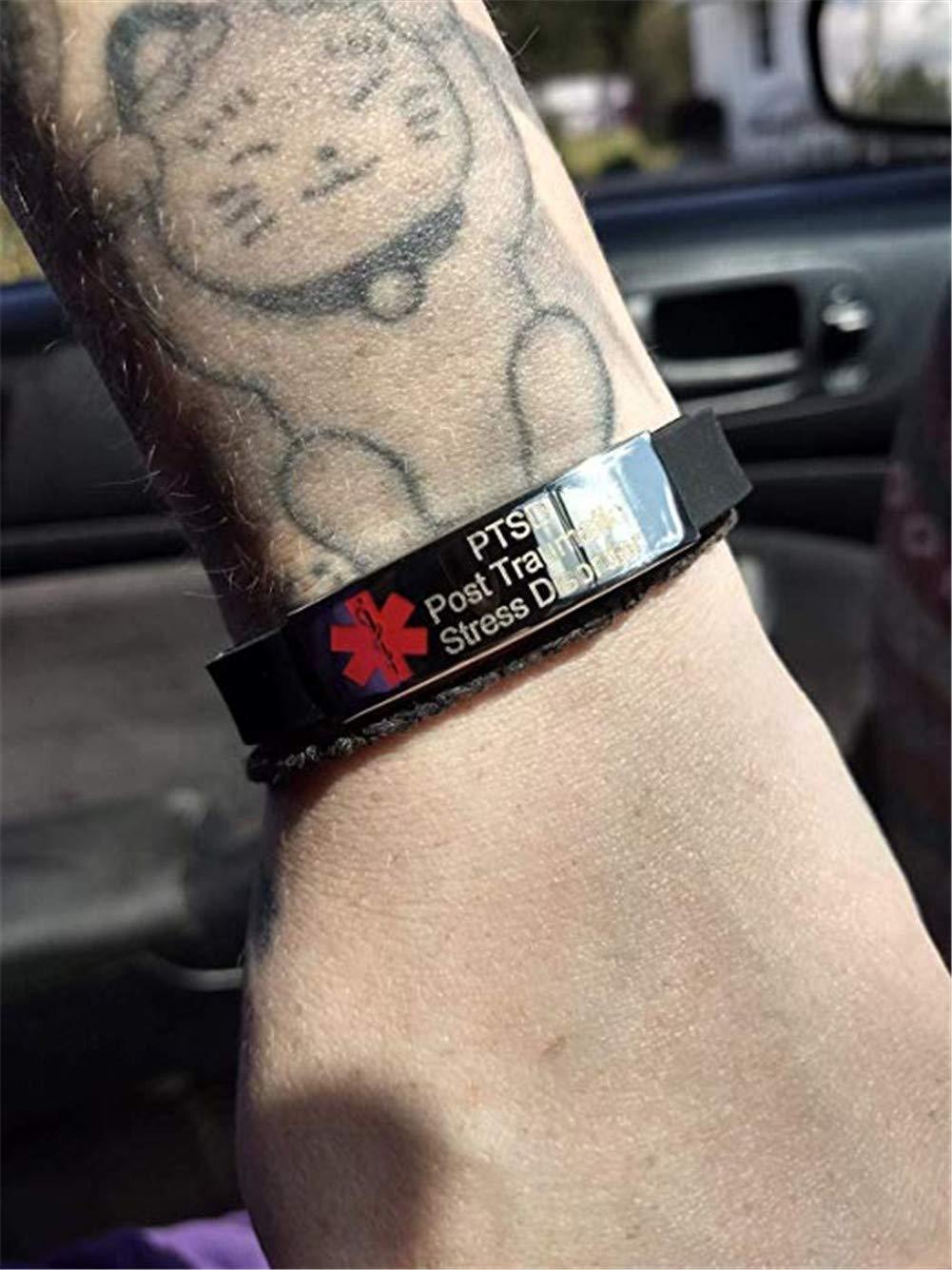 Sunling Sunling Custom Adjustable Silicon Medical Alert Food Allergy Awareness Bracelet for Women Men Kids,Free Engraving,Daily Life Emergency Saver for Son,Daughter,Parents