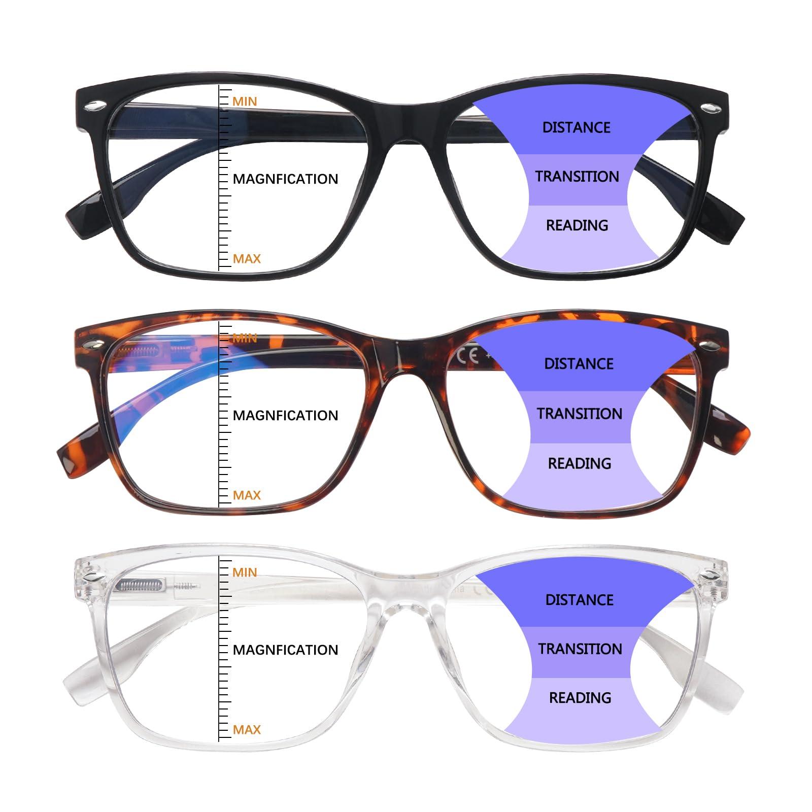 CLASAGA CLASAGA Progressive Multifocus Reading Glasses for Women, Blue Light Blocking Ladies Computer Readers with Spring Hinge (3 mix-1, 4, multiplier_x)