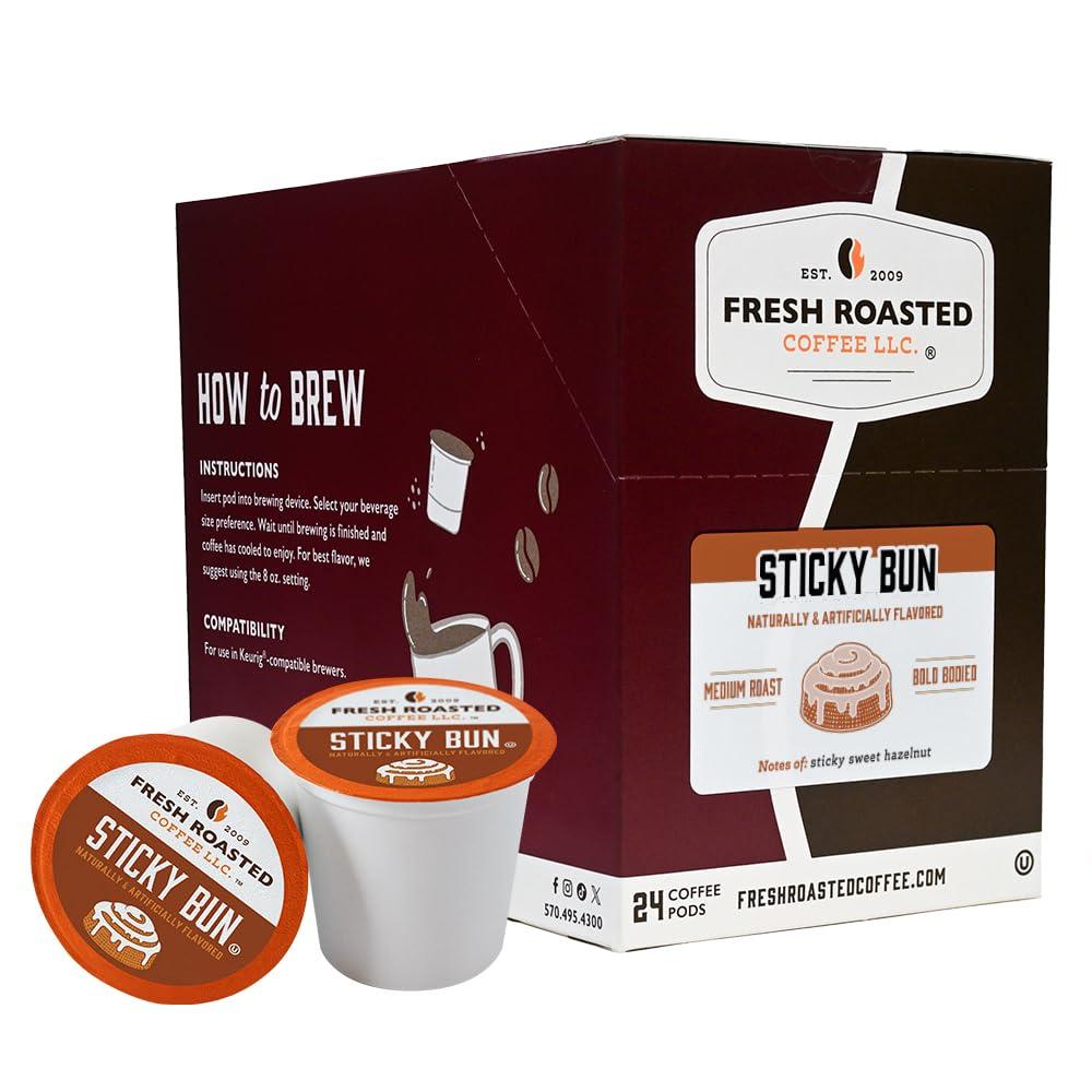 Fresh Roasted Coffee Fresh Roasted Coffee, Sticky Bun, Flavored Coffee Pods, K-Cup Compatible, 24 Count