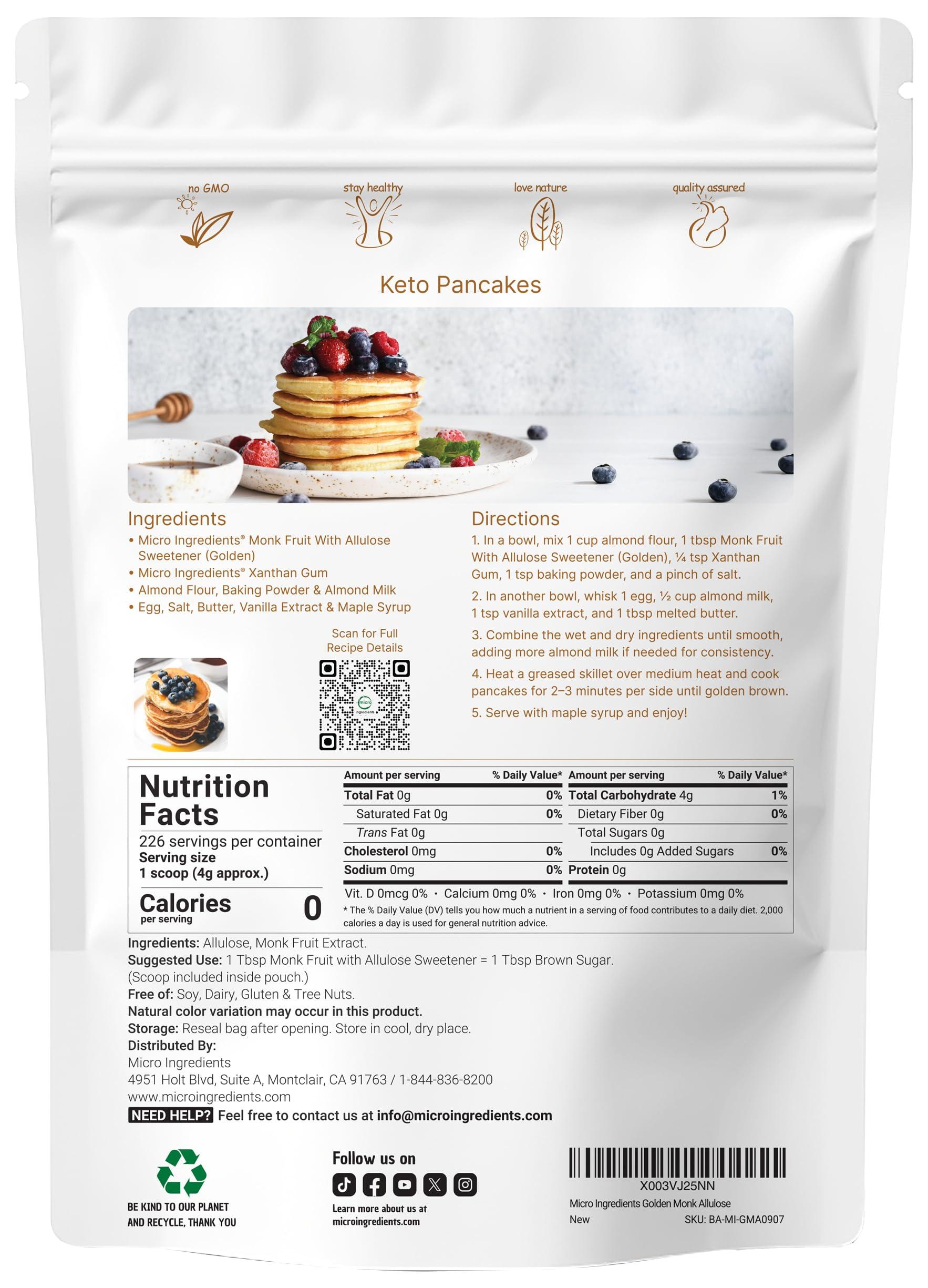 Micro Ingredients Micro Ingredients Golden Monk Fruit Sweetener Allulose, 2 lbs | No Erythritol, No Aftertaste, 1:1 Brown Sugar Substitute | Zero Calorie, Great for Drinks, Coffee, Tea, Cookies | Keto, Vegan, Non-GMO