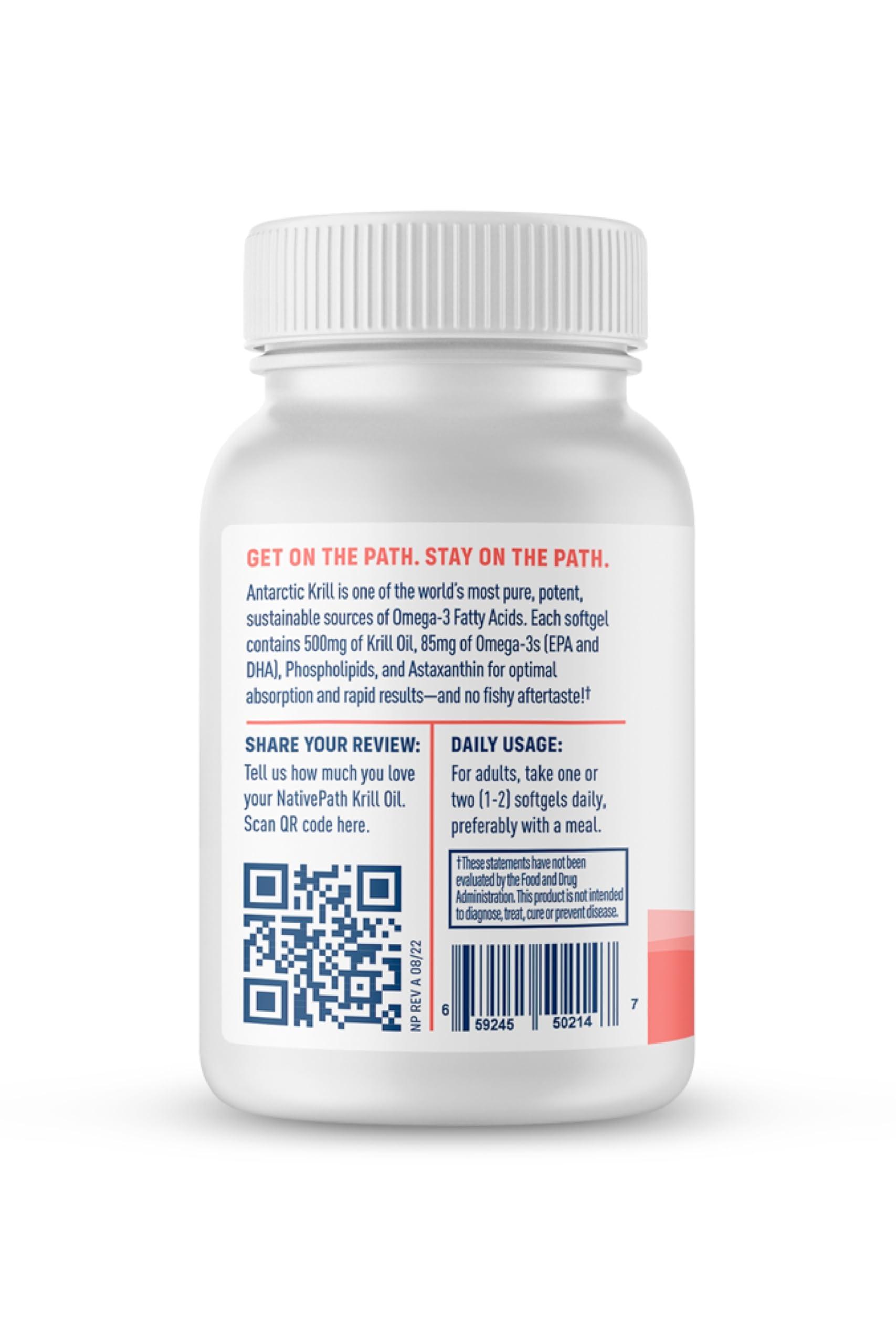 NativePath NativePath: Antarctic Krill Oil - Wild-Caught Krill Omega-3 Fatty Acids with EPA and DHA - 90-Day Supply - Supports Your Joint, Heart, Brain and Immunity - Pure Formula, No Fishy Taste