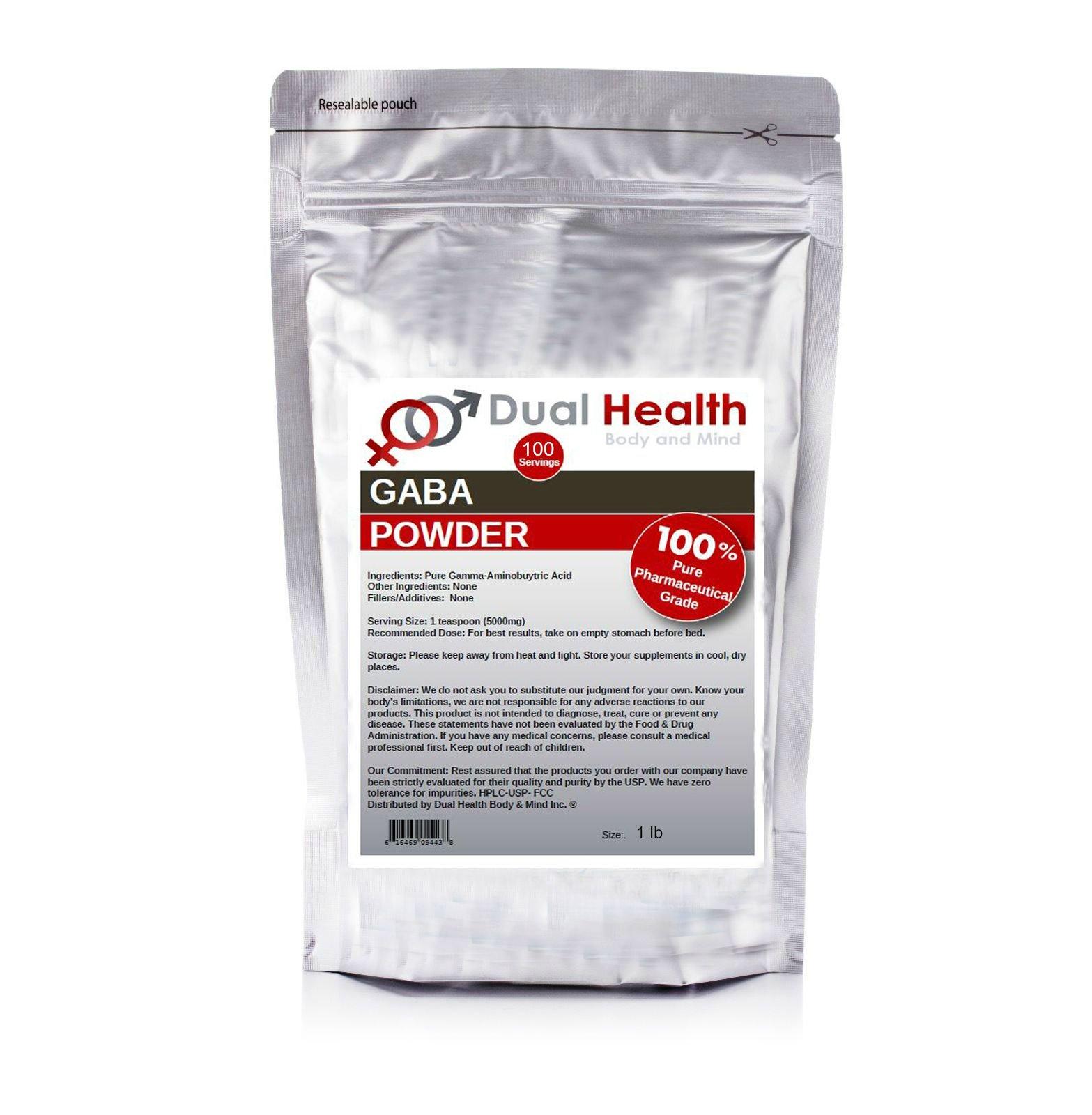 Dual Health Body & Mind Pure GABA (1 lb) Gamma Aminobutyric Acid Powder Bulk Supplements