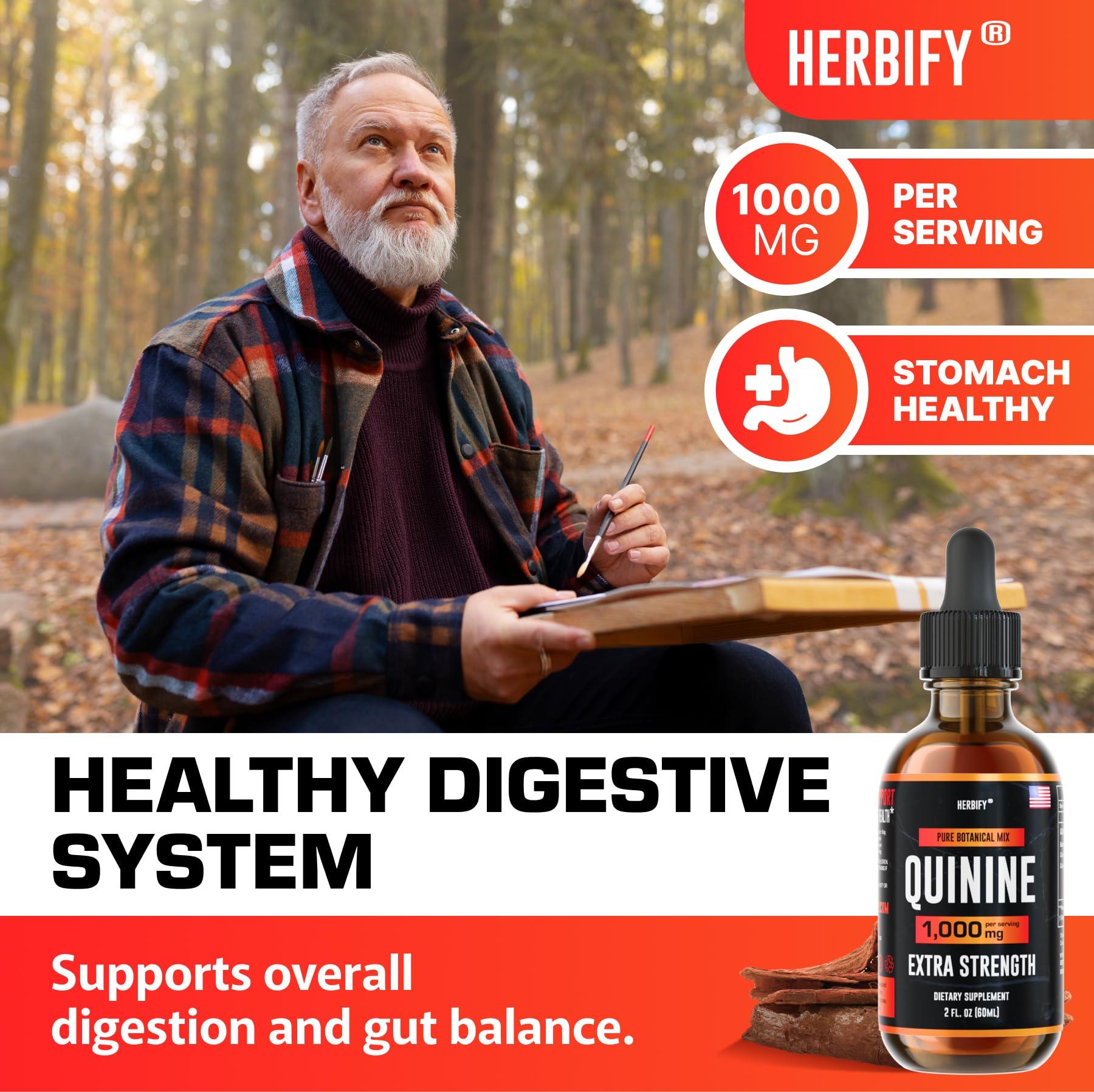 HERBIFY HERBIFY Quinine Tincture - Quinine Liquid Extract for Healthy Digestion & Leg Cramp - Quinine Cinchona Supplement for Better Absorption - US Made Product - for Men & Women 2oz (60ml)