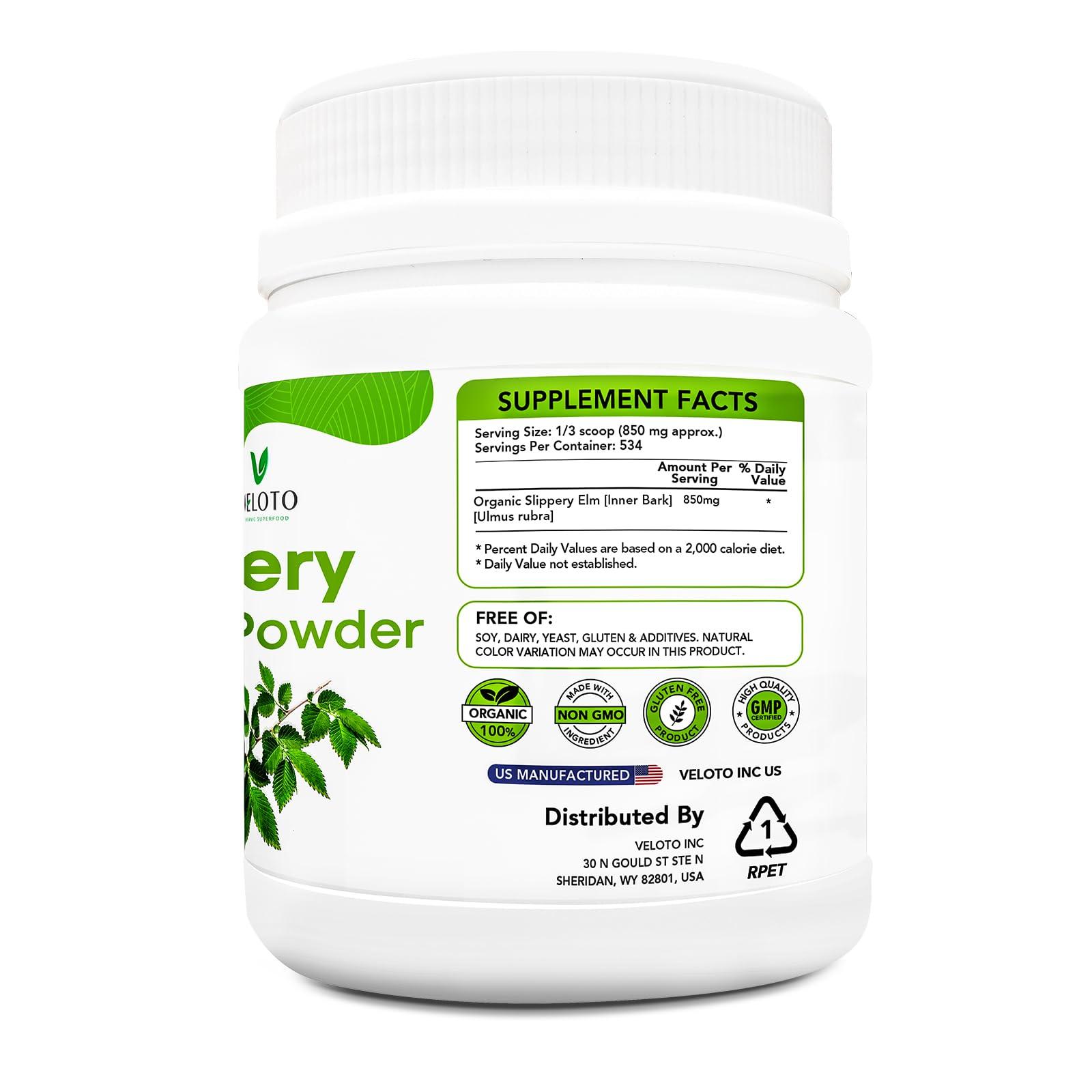 VELOTO VELOTO Slippery Elm Bark Powder Organic, Slippery Elm Inner Bark Powder, Natural Herbal Supplement for Soothing Throat & Digestive Health, Gluten-Free, Non-GMO, Vegan-Friendly, 1 lb (534 Servings)