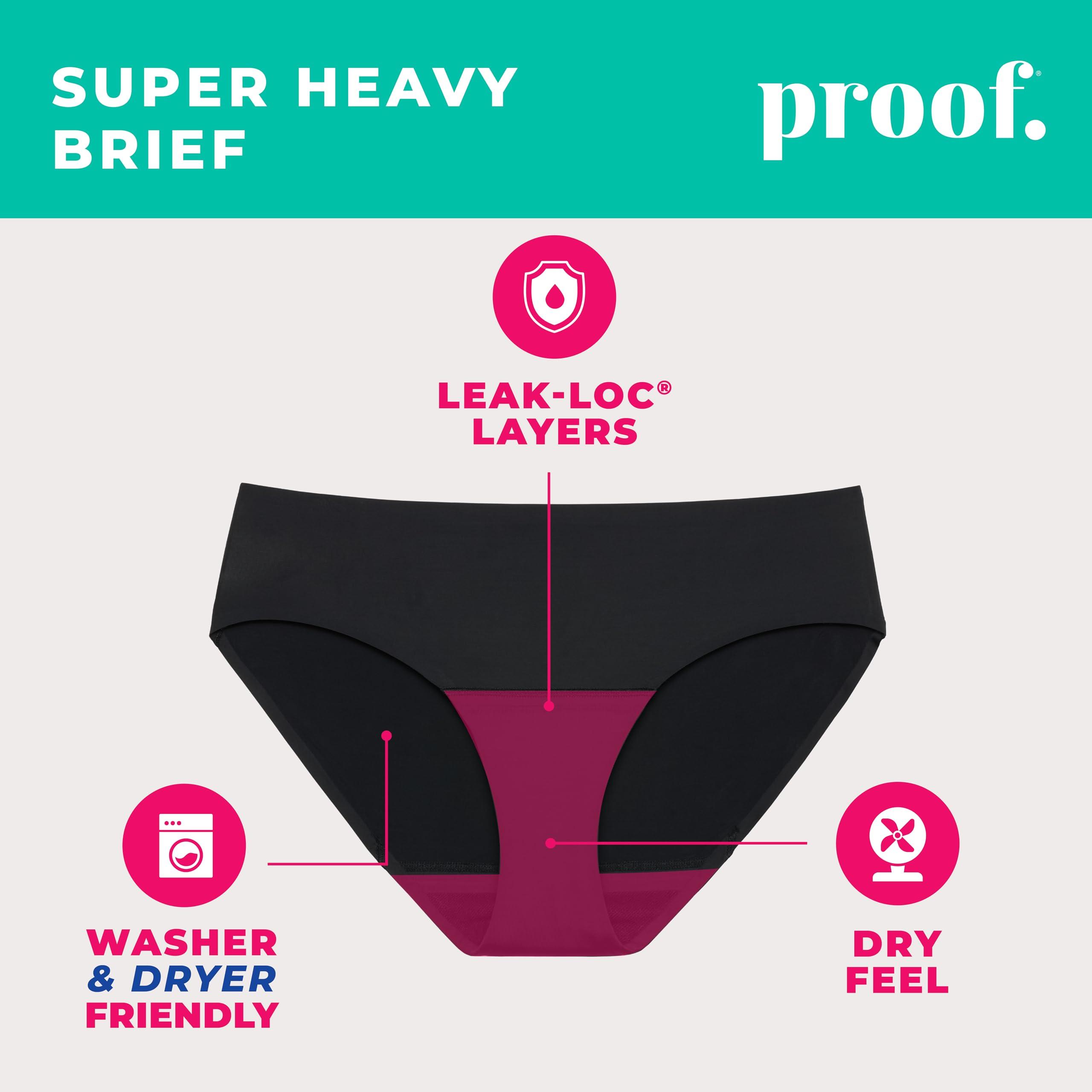 Proof. Proof. by Always Brief, Super Heavy Absorbency Period Underwear for Women - Holds up to 7 Regular Tampons - Washable Leakproof Period Panties - XL, Black