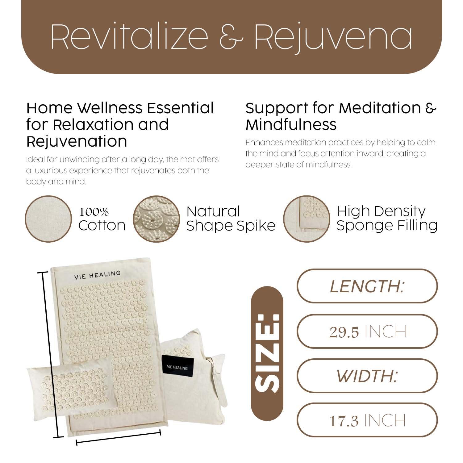 Vie Healing Vie Healing Acupressure Mat for Muscle Relaxation - Acupressure Mat for Back and Neck Pain Relief - Acupressure Mat Full Body - Stress Reduction Acupressure Mats - Extra-Long Yoga Acupressure Mat Set