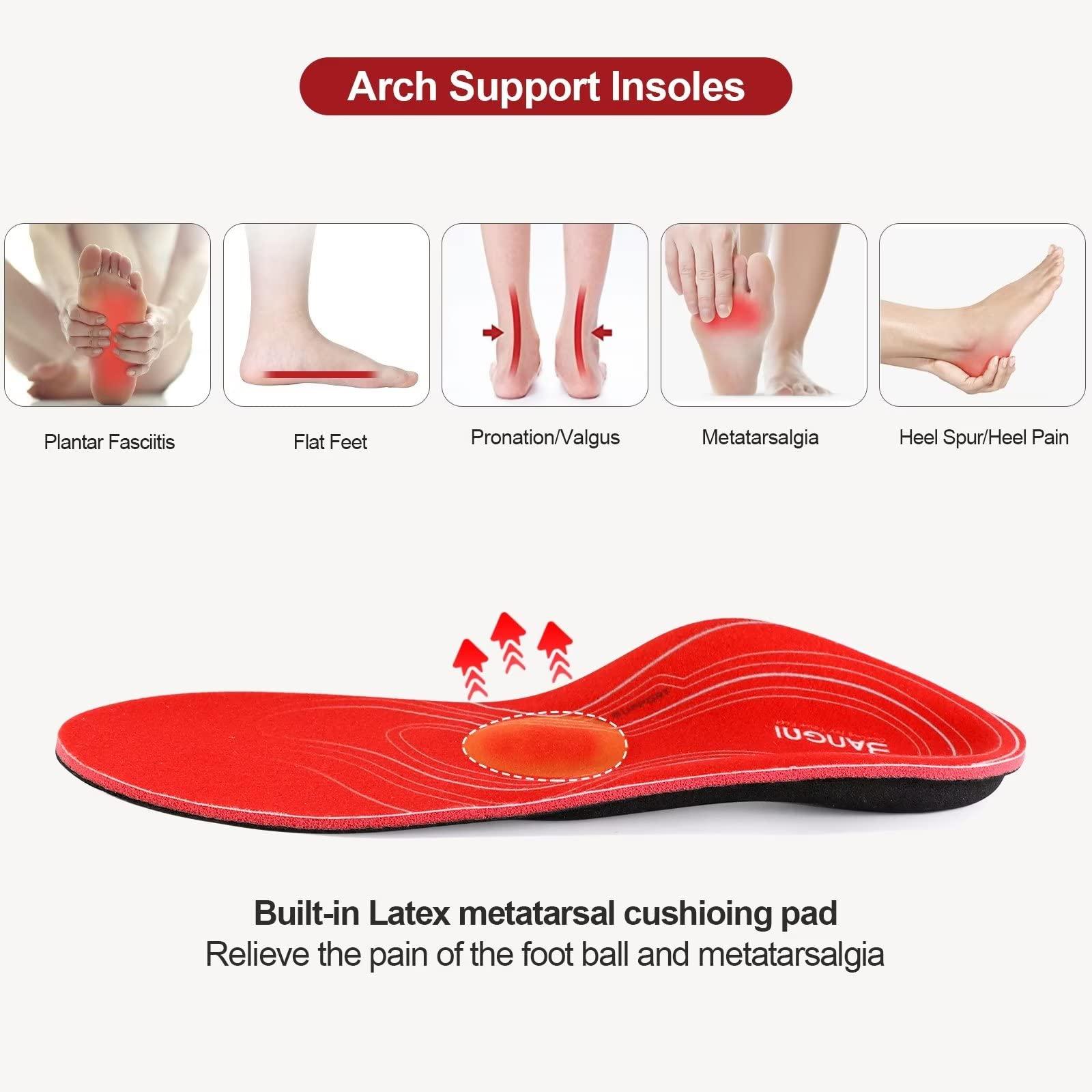 3ANGNI 3ANGNI Arch Support Insoles, Orthotic Insoles for Flantar Fasciitis Flat Feet Low Arch Pronation Metatarsalgia, High Arch Foot Support Orthopedic Insert Men Women (Men 12-12.5 / Women 14-14.5, Red)