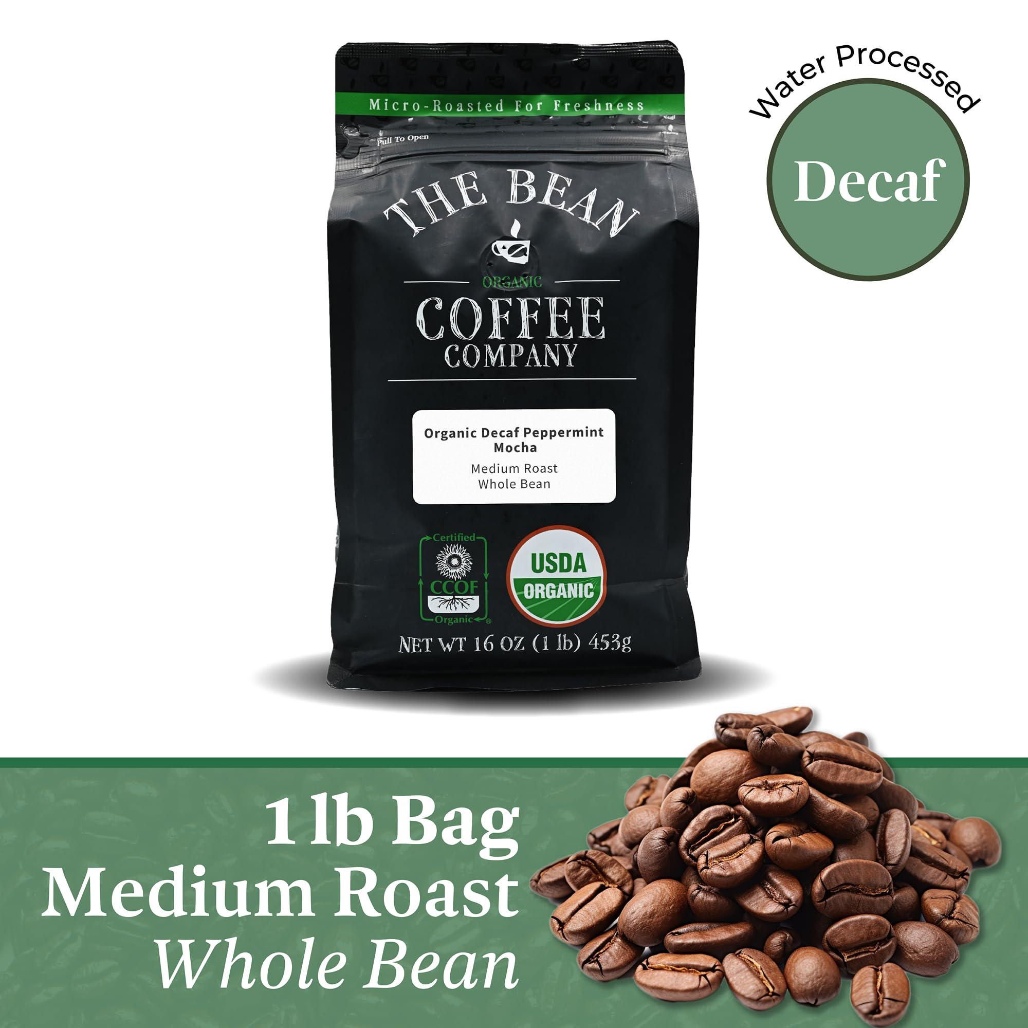 The Bean Coffee Company The Bean Organic Coffee Company Water Processed DECAF Peppermint Mocha, Medium Roast, Whole Bean Coffee, 16-Ounce Bag