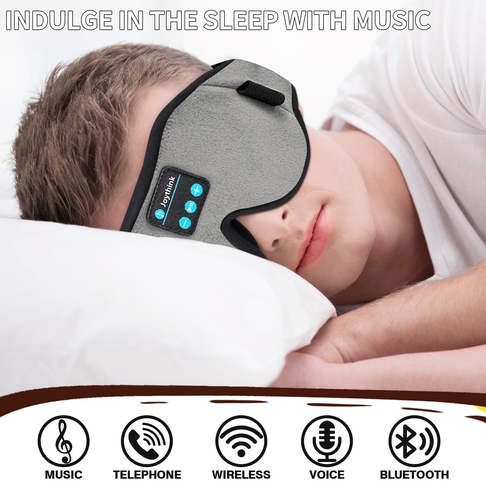 Joythink Joythink Sleep Headphones Headband Sleep Mask Eye Mask 3D Deep Bluetooth for Sleeping Blackout Washable Music Eye Cover with Speaker Microphones Gray