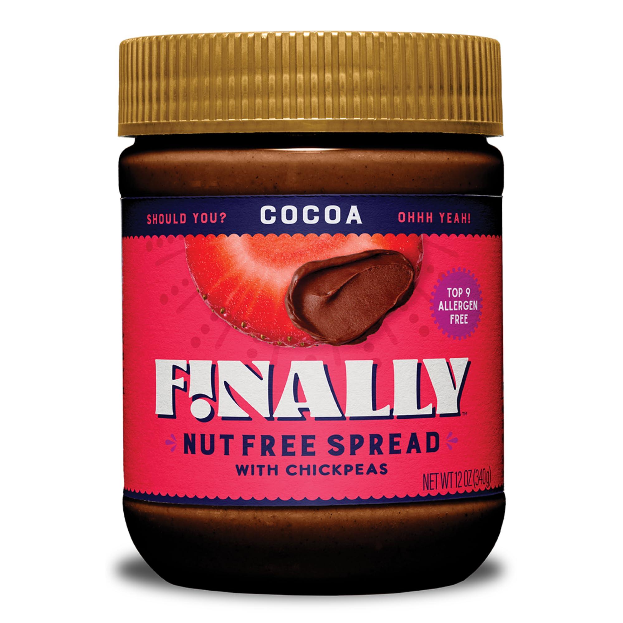 Finally! Finally Nut-Free Cocoa Spread | Allergen-Free Chocolate Spread with 50% Less Sugar than Leading Brands | Made with Chickpeas | Nut-Free, Plant-Based, Vegan | Gluten-Free, Dairy-Free, Soy-Free | School-Safe | 3g Protein | 12 oz