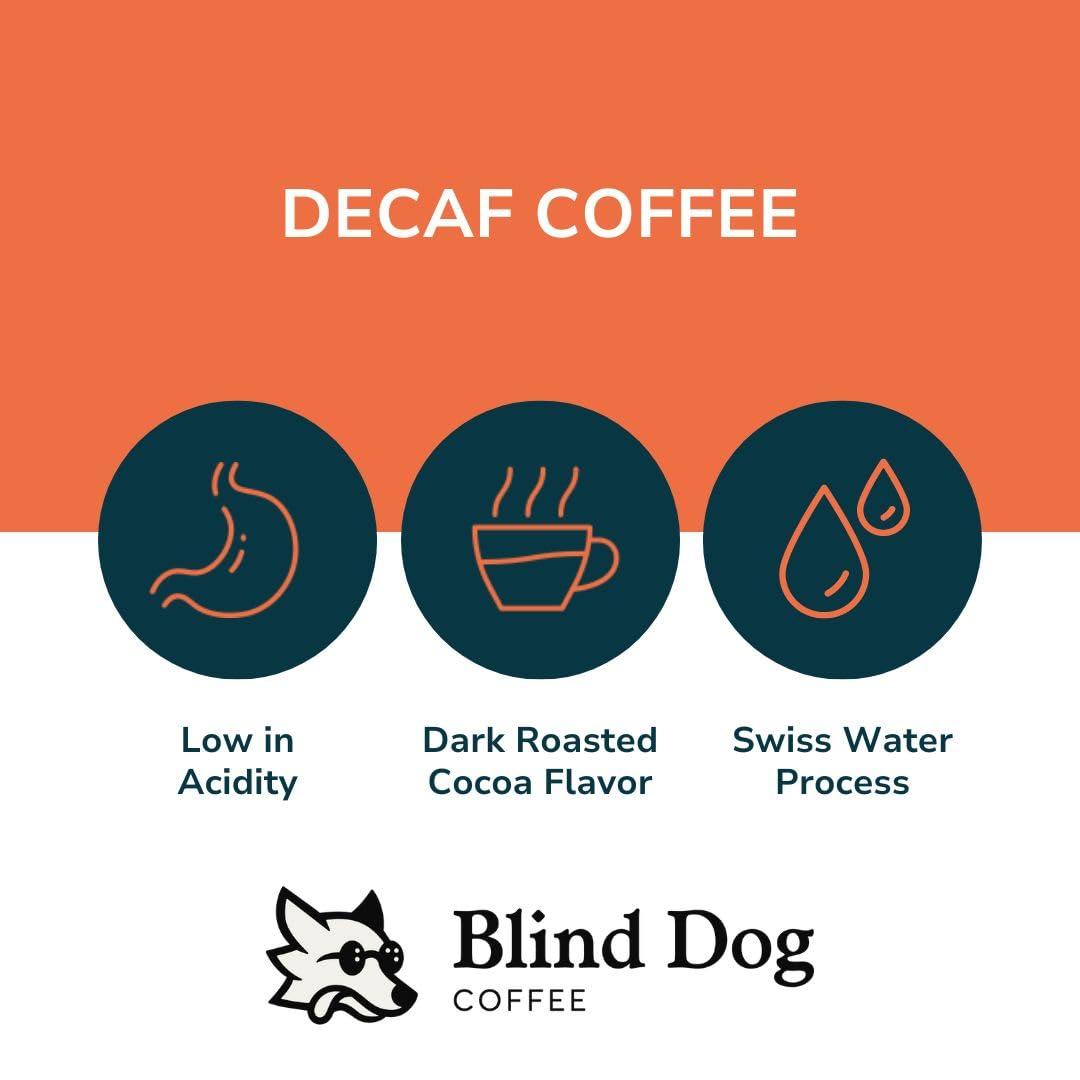 Blind Dog Coffee Roaster Blind Dog Coffee - 2 lb Whole Bean Decaf Coffee - Medium Roast - Low Acid Decaf Coffee - Flavor notes of Cocoa, Marshmallow and Black tea -