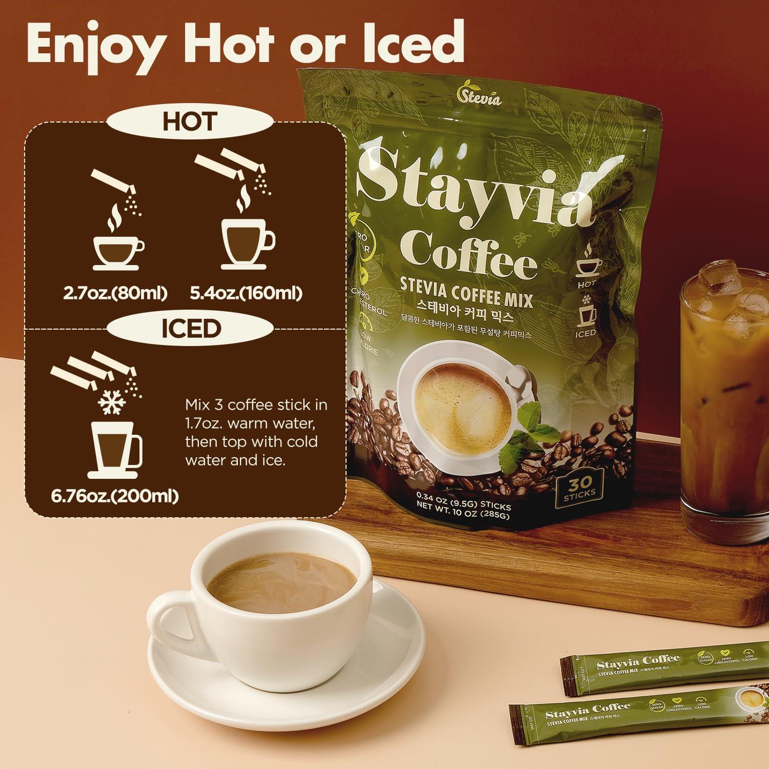 STAYVIA COFFEE STAYVIA COFFEE Stevia Instant Coffee Packets - Korean Instant Latte with Sugar-Free & Low Calories - 30 Sticks (0.33oz) - Plant-Based Sweetener - Enjoy Caffeine Hot & Cold at Office, Home & Travel