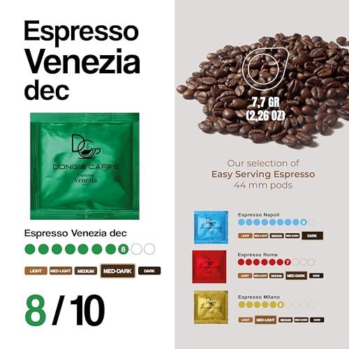 DONGIO CAFFE Dongi Caff Espresso Venezia (decaffeinated), ESE 44mm Pods, Blended and Roasted in Italy 50 Single-Serve Coffee Pods, Med-Dark Roast (Intensity 8/10)