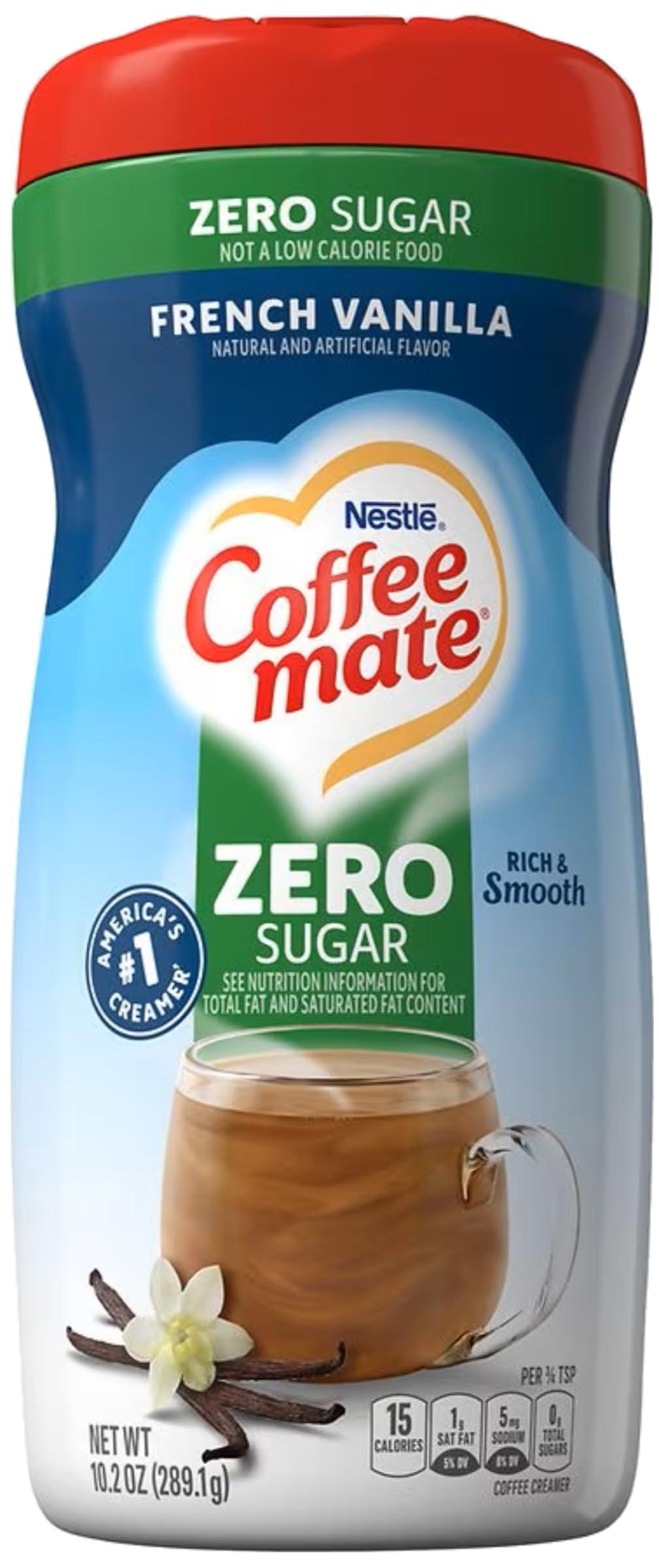 By The Cup Coffee mate French Vanilla Zero Sugar Powdered Creamer, 10.2 oz Canister (Pack of 2) with By The Cup Coffee Scoop