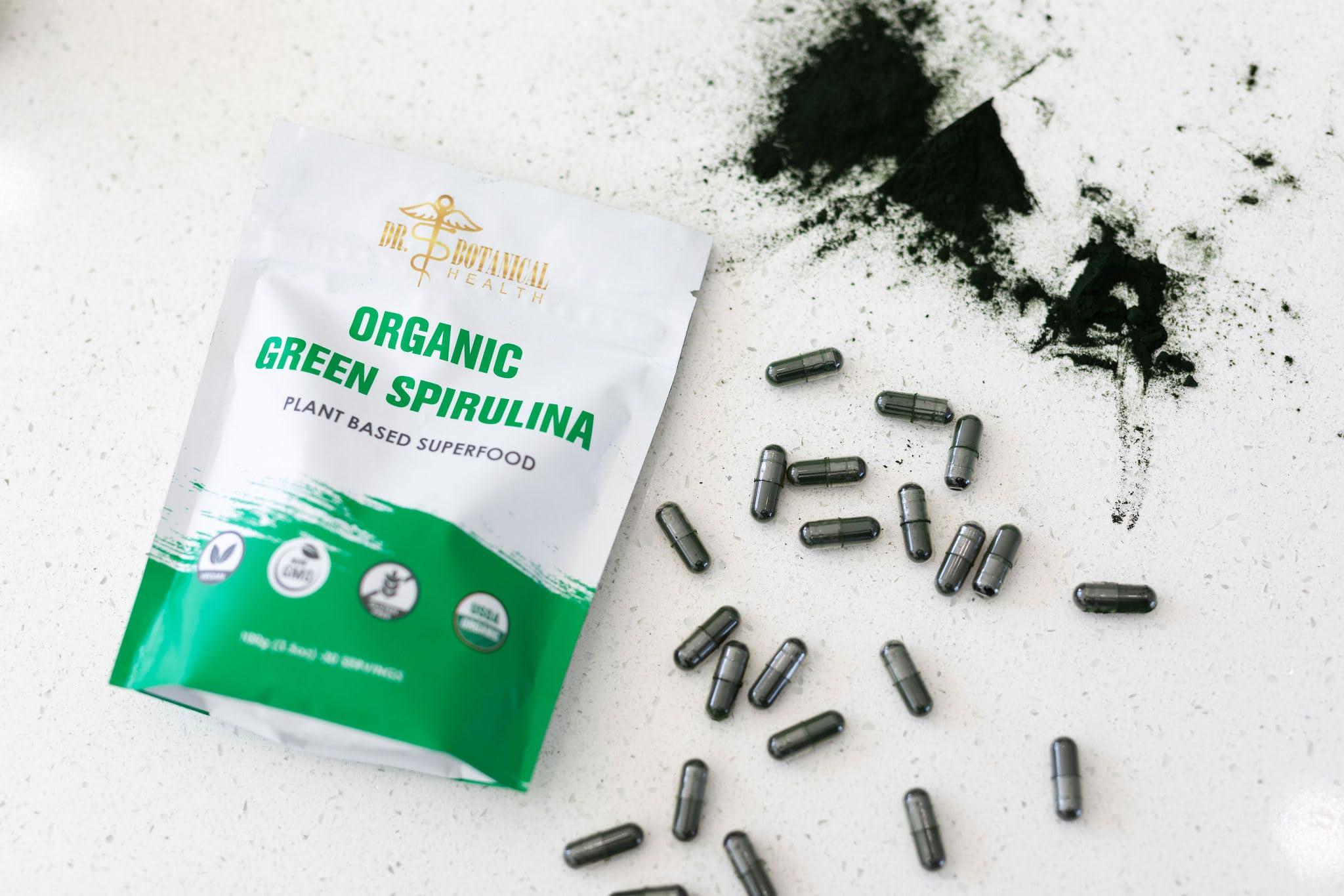 Dr. Botanical Health Dr. Botanical Health Green Spirulina Powder - Plant Based Superfood - Blue-Green Algae, No Fishy Smell, Natural Food Coloring for Smoothies & Protein Drinks - USDA Organic, Vegan, Gluten Free
