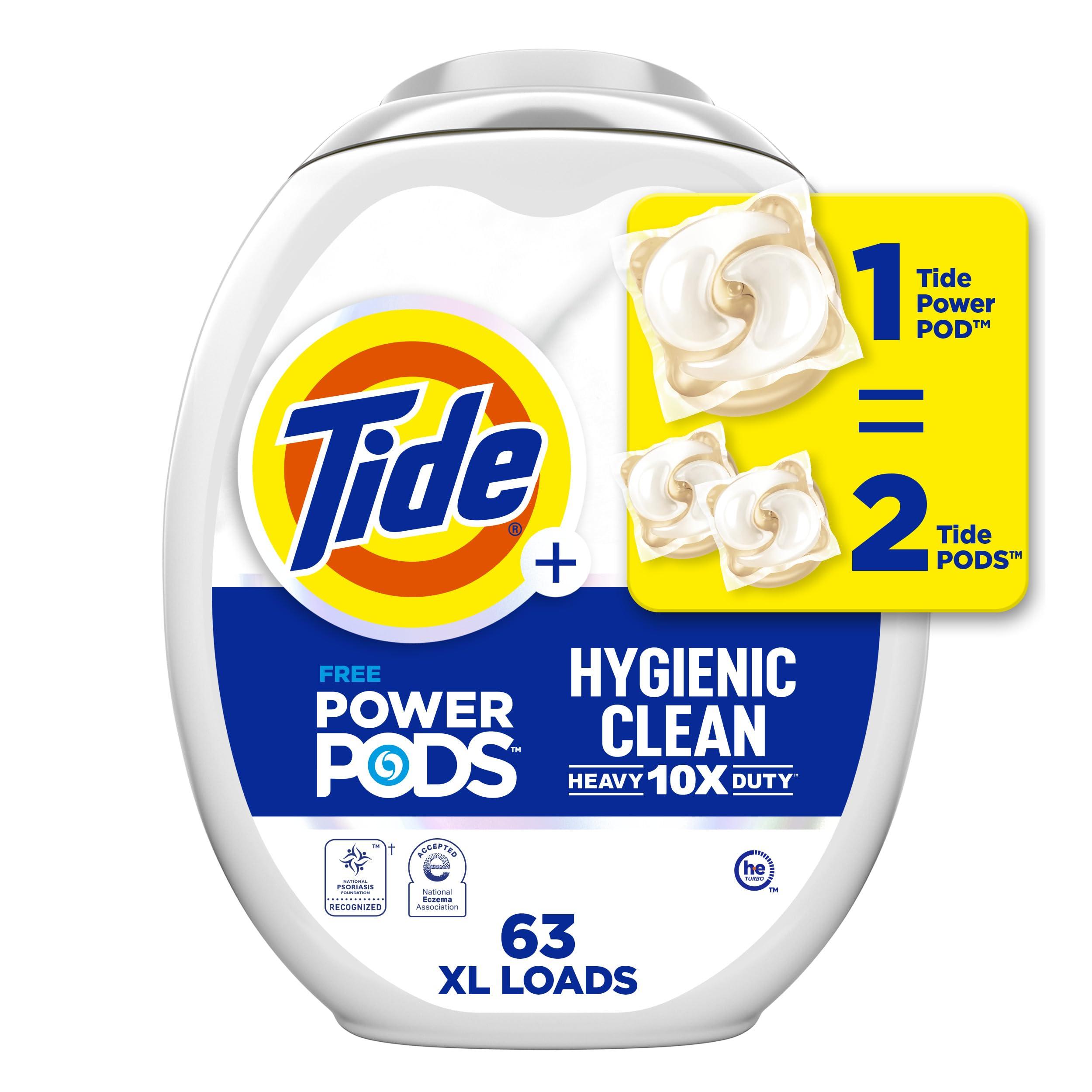 Tide Tide Hygienic Clean Heavy Duty 10x Free Power PODS Laundry Detergent, 63 count, Unscented, For Visible and Invisible Dirt