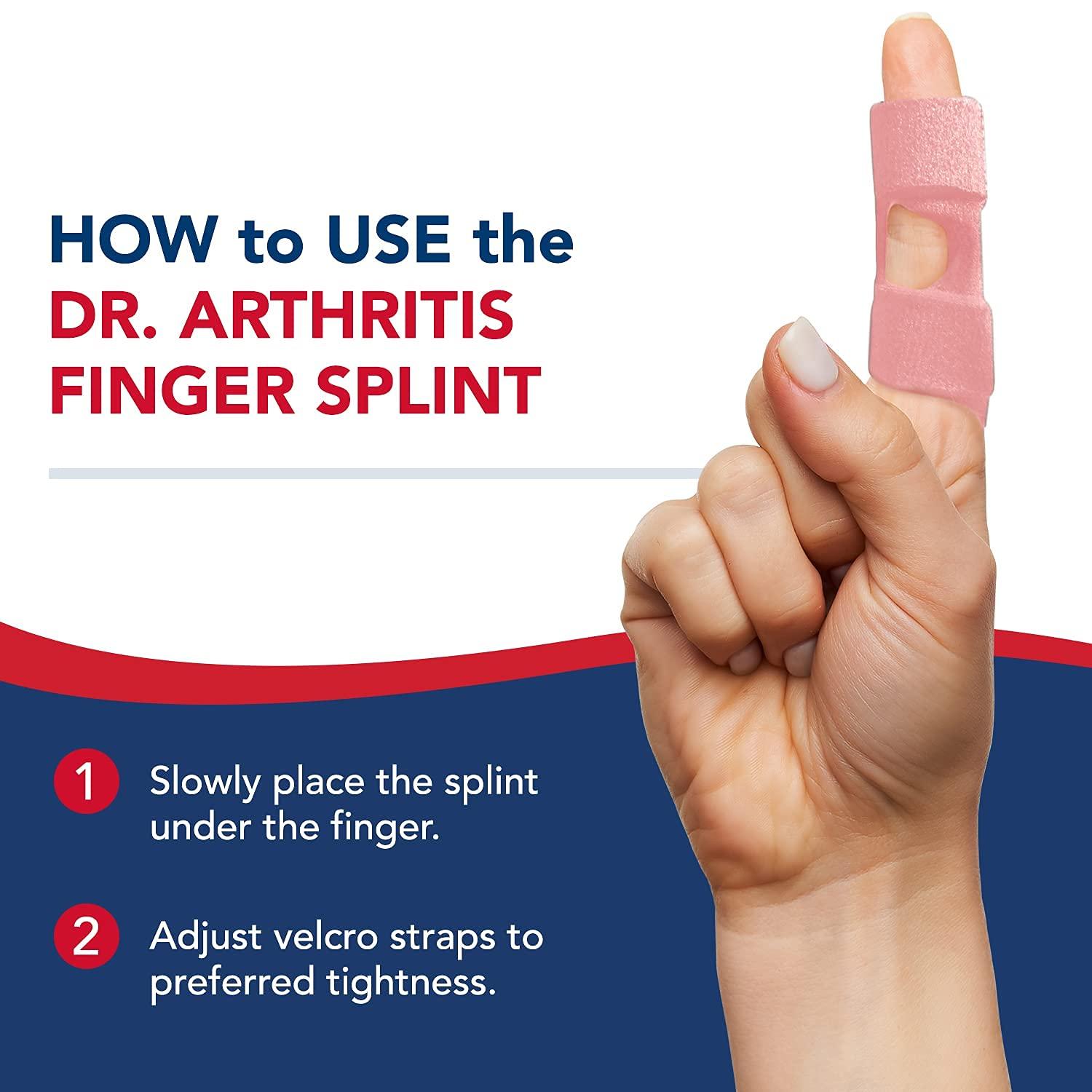 Dr. Arthritis Doctor Developed Finger Splint & Handbook - Trigger Finger, Arthritis, RSI - Fits Ring, Index, Pinky & Middle - 2 sizes (Pink, L/XL)