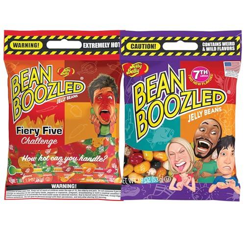 Sweetzo Bean Boozled and Fiery Five 6th Edition Assorted Flavor Jelly Beans, Individually Bagged Weird Flavored Chewy Candies, Refill Bags for Dispensers and Spinner Challenge Games, Set of 2, 1.9 Ounces