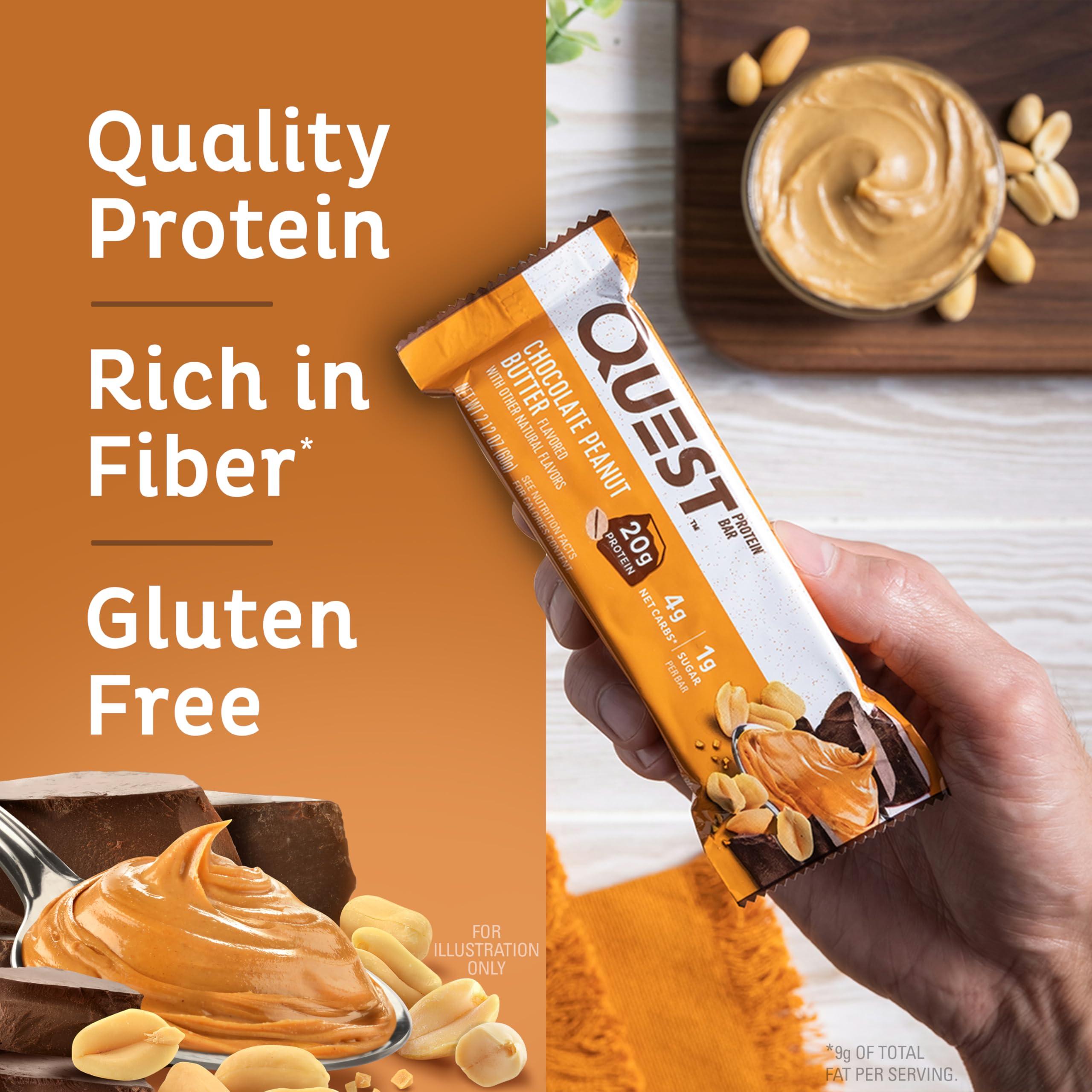 Quest Nutrition Quest Protein Bars Bundle - Chocolate Chip Cookie Dough and Chocolate Peanut Butter, High Protein, Gluten Free, 12 Count Each