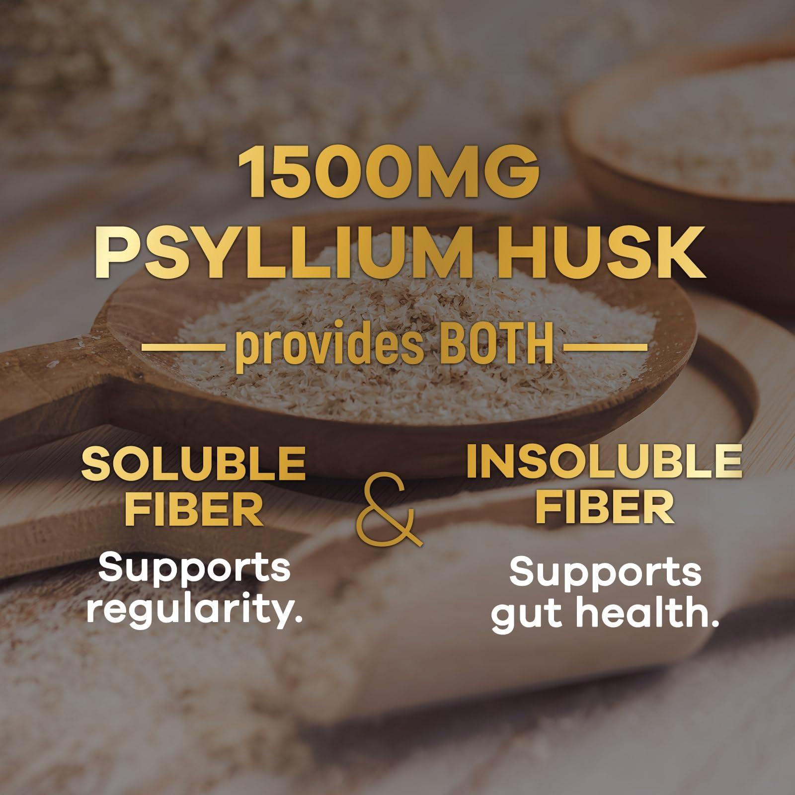 Nature's Nutrition Psyllium Husk Capsules 1500mg, Natural Daily Soluble & Insoluble Fiber, Psyllium Husk Powder Fiber Caps Supports Digestion Colon Health & Regularity, Non-GMO Gluten Free Supplement - 60 Veg Capsules