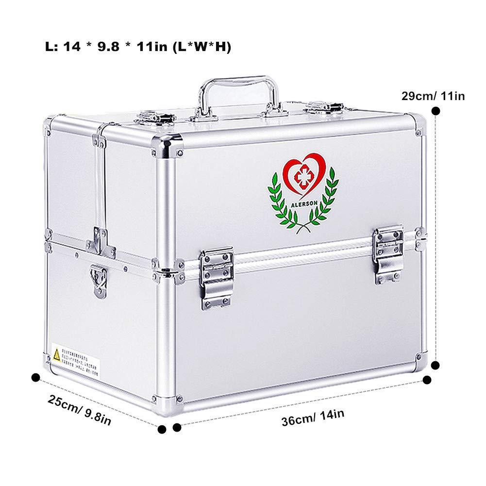 Nurth Medicine Box Nurth First Aid Kit Lockable First Aid Box Security Lock Medicine Storage Box with Portable Handle,Medication Lock Box 3 Tier Design/Precription Storage Box Large Space 14 × 9.8 × 11inch (Silver)