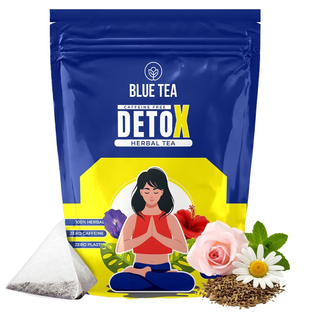 BLUE TEA BLUE TEA - Detox Herbal Tea - 30 Tea Bags - Plant Based | Butterfly Pea Flower - Hibiscus - Mint - Lemongrass | Improves Digestion - Detoxification | Caffeine Free - Vegan - Gluten Free | Ziplock Pack