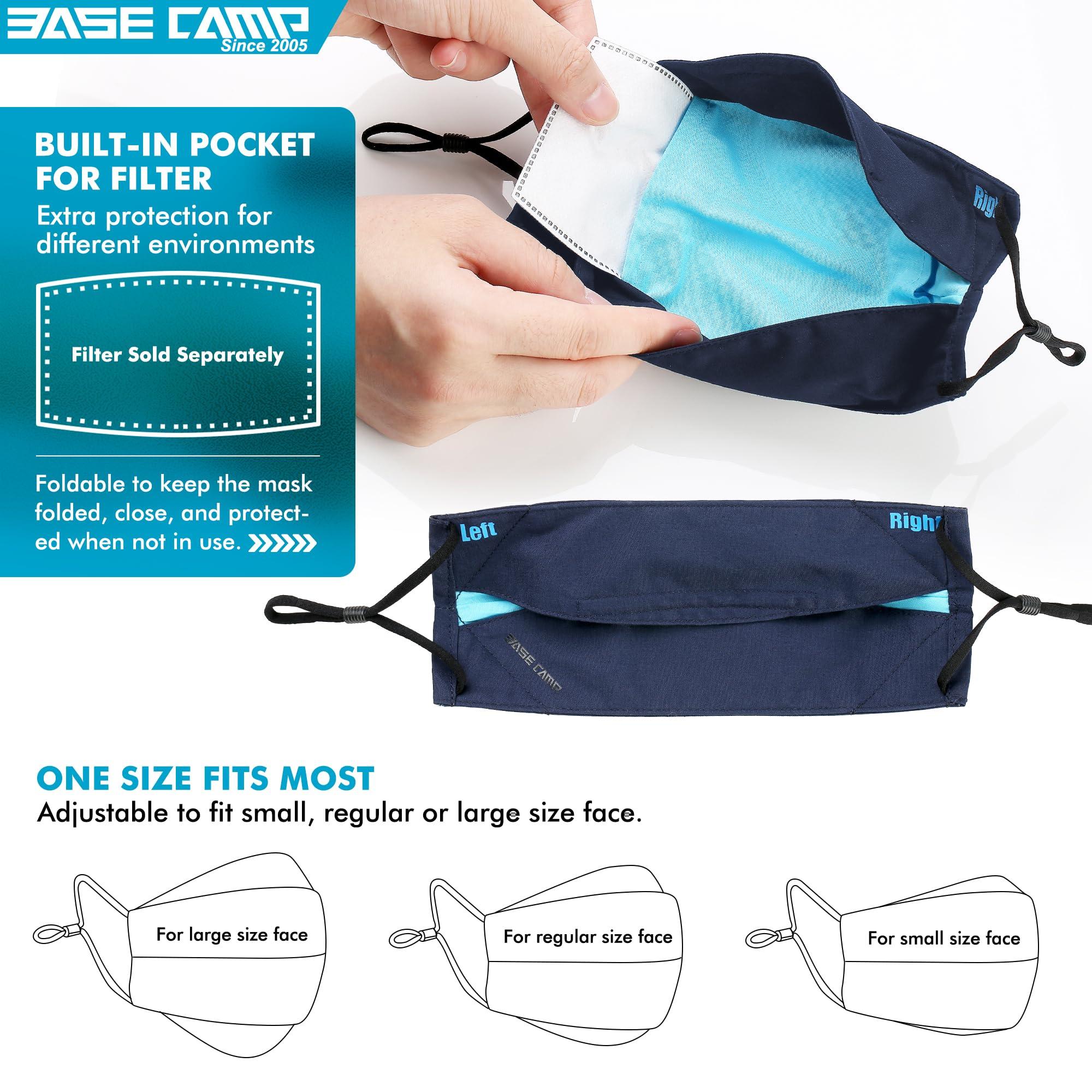 BASE CAMP BASE CAMP Reusable Cloth Dust Face Masks 100% Cotton Washable Adjustable Breathable Fabric Mask with Filter Pocket (1Black+1Green+1Blue)