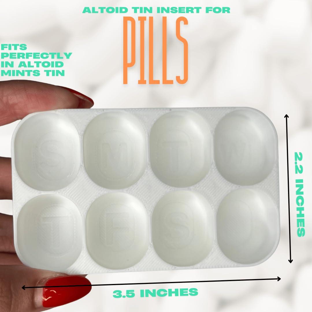 Chatelet Pill Organizer Insert Compatible with Altoid Tin Cans | Reuse Cans for Discreet Pill Storage | 7 Day Outline Embedded Pill Dispenser | Made in USA (Teal)