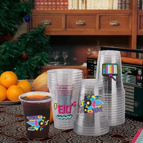 Datyiiha 150 Pack 80's Party Plastic Cups 12 oz Back to 80s Disposable Drinkware Cups for Retro Music Party Decorations Throwback Dance Birthday Party Supplies