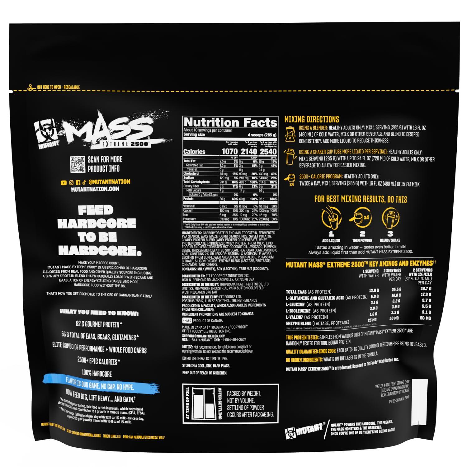 Mutant Mutant Mass Extreme Gainer Whey Protein Powder Build Muscle Size and Strength High Density Clean Calories (Vanilla Ice Cream, 6 lbs)