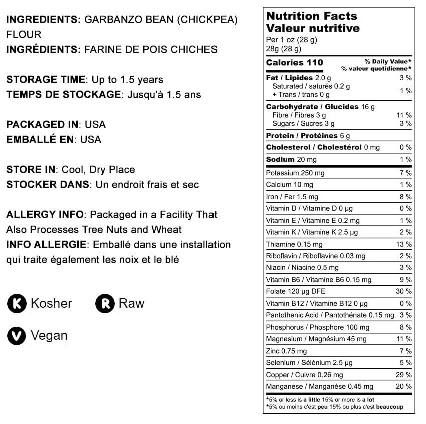 Food to Live Food to Live Garbanzo Bean Flour, 1 Pound Finely Milled Chickpea Flour, Raw, Vegan, Kosher, Bulk, Good Source of Protein, Fiber, Folate, and Copper. Great for Cooking and Baking. Made in USA