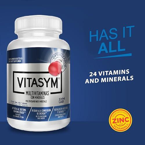 VITASYM VITASYM, multivitamin, Vitamin A, Vitamin C, Vitamin D, Vitamin E, Vitamin B12, Vitamin B6, Calcium, zinc, Phosphorus, Potassium, Iron, Minerals, biotin, thiamine, Magnesium, Chromium, riboflavin.