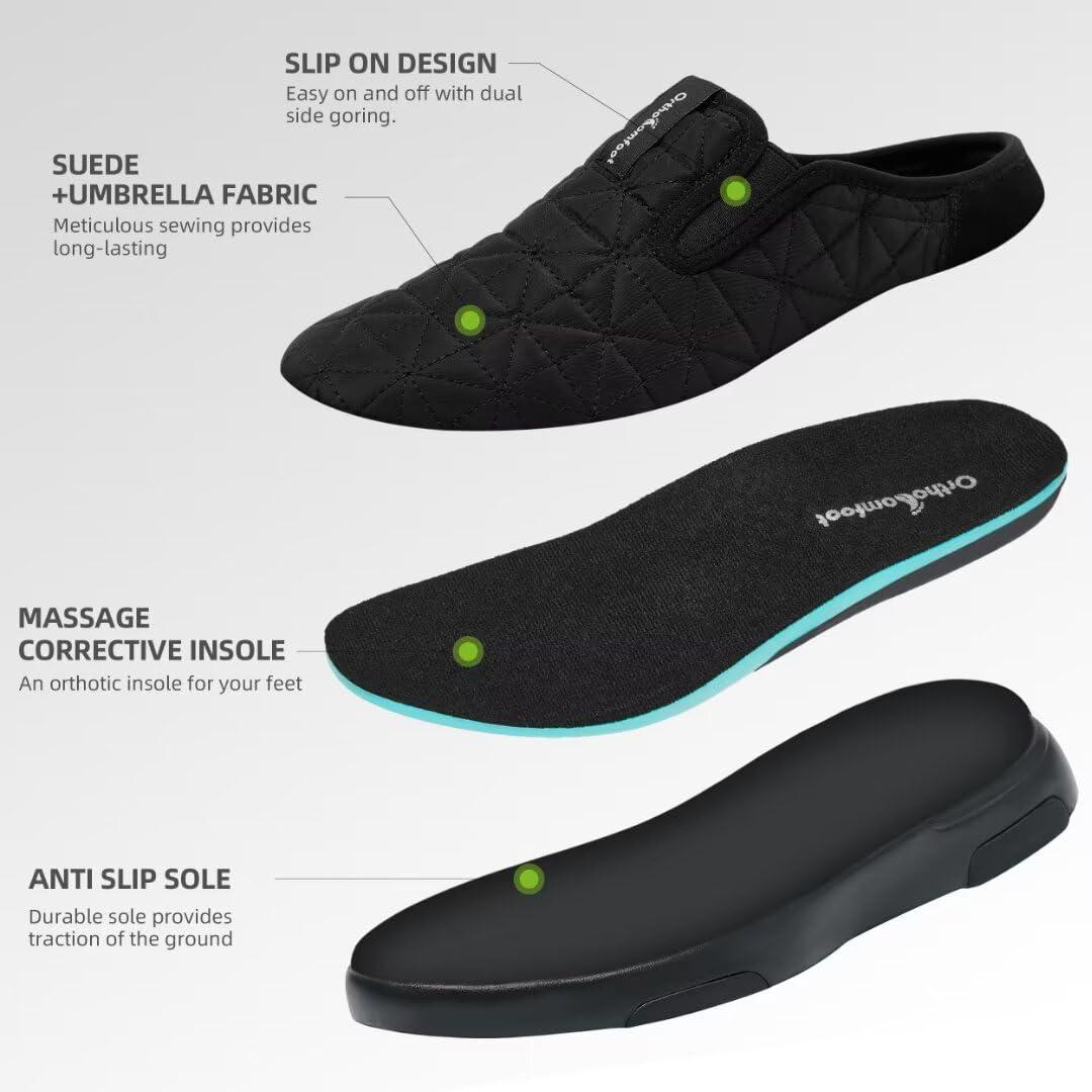 OrthoComfoot Men\'s Orthopedic Slip-On Loafers Walking Shoes with Arch Support: Plantar Fasciitis Suede Loafer Shoes for Achilles Tendonitis, Slip-On Shoes Indoor Outdoor for Fall Black Size 8