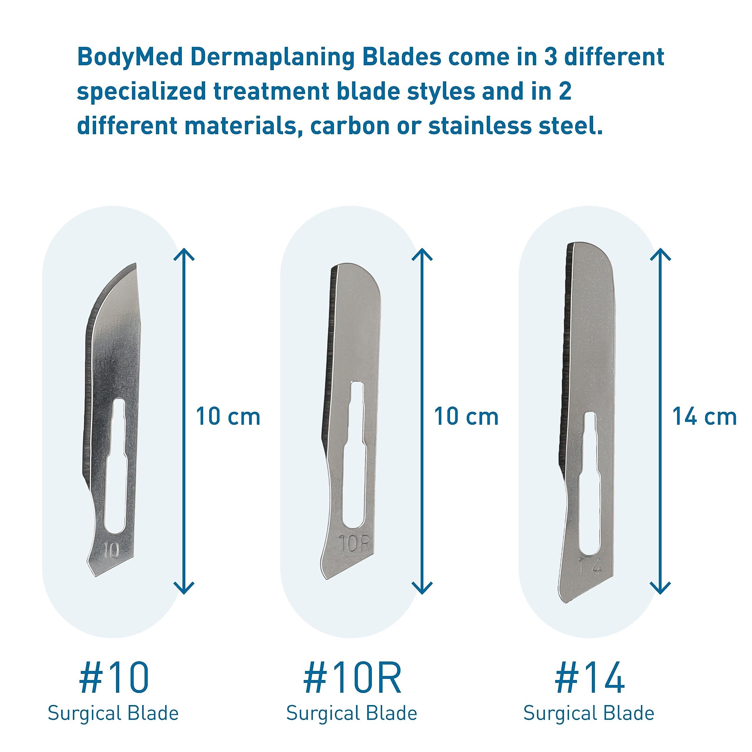 BodyMed BodyMed Dermaplaning Blades #14 in Stainless Steel, 100 PCS with Handle - Sterile for Surgical, Skin Care, and Podiatry Procedures with Straight Tipped Blade for Estheticians