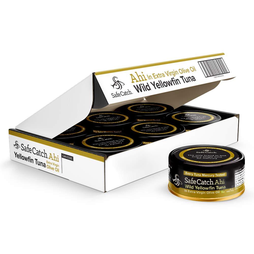 Safe Catch Safe Catch Wild Ahi Yellowfin Tuna Fish Canned, Wild Caught, Lowest Mercury, Lean Protein, Omega 3, Gluten-Free, Kosher, in Extra Virgin Olive Oil, Pack of 6