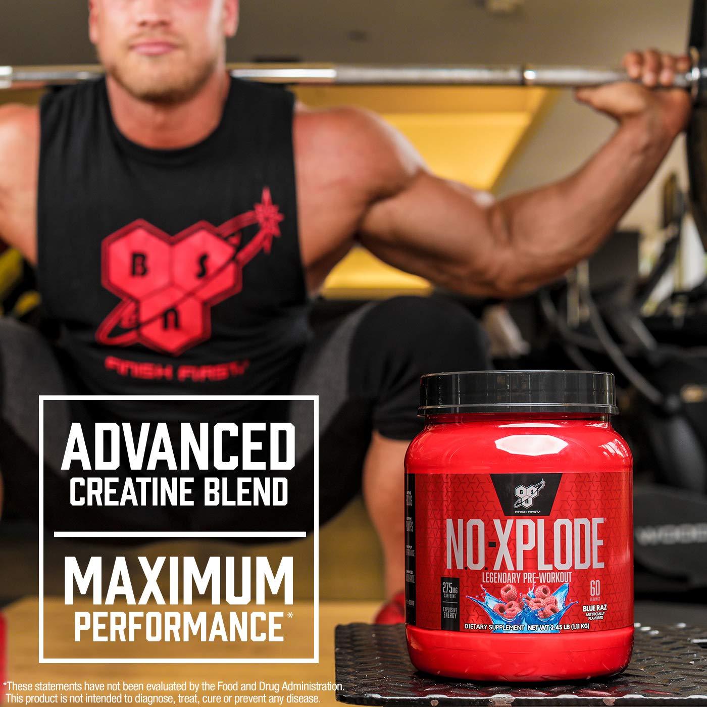 BSN BSN Workout Bundle of NO XPLODE Pre Workout Powder Blue Raz, 30 Servings AMINO X Muscle Recovery Intra Workout Support, Caffeine Free Blue Raz, 30 Servings