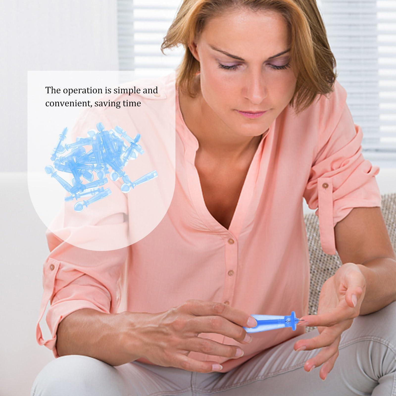 Healifty Lancets for Blood Testing, 200pcs Safety Lancets 30G Lancet Pen Tip Needle Bloodletting Pens Blood Sample Lancets for Blood Glucose Testing, Sky- Blue