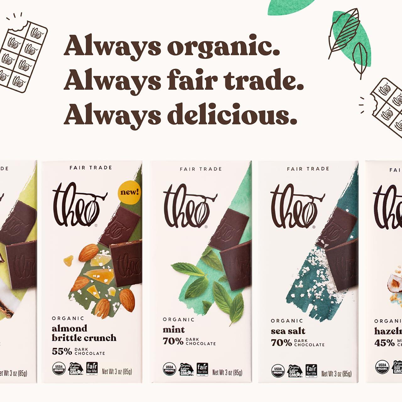 THEO Theo Chocolate Mint Organic Dark Chocolate Bar, 70% Cacao, 12 Pack | Vegan, Fair Trade