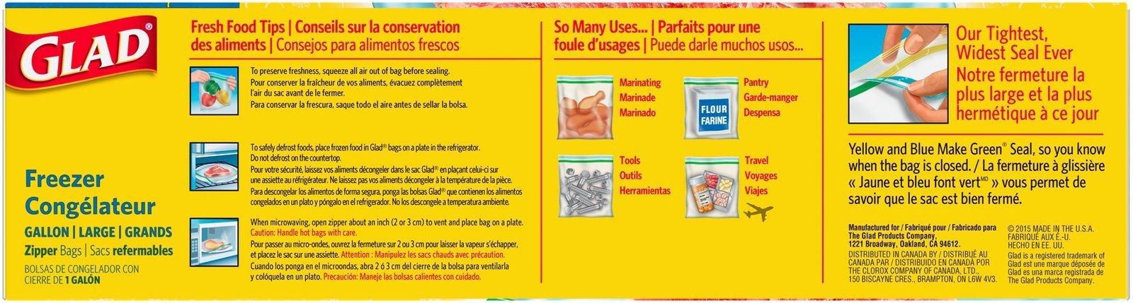 Glad Glad Zipper Freezer Storage Plastic Bags, Gallon, 30 Count (Packaging May Vary)
