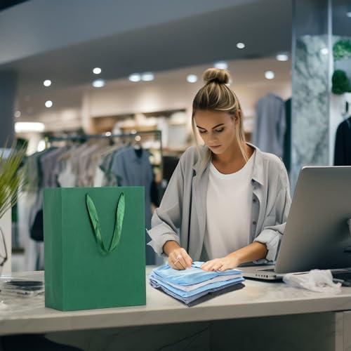 driew driew Large Dark Green Gift Bags, 12 Pack Extra Large Deep Green Gift Bag Ribbon Handles Heavy Duty Paper Gift Bags 10x5x13 inches Party Gift Bags for Shopping, Pakcing,Retail