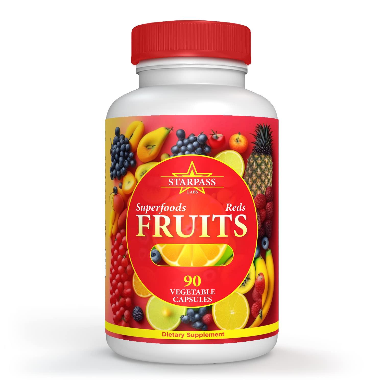 StarPass Labs Vegetarian Balance of Superfoods Reds Fruits and Greens | Vegan Vegetables Fruits and Veggie | Natural Balance of 90 Fruits, 90 Veggies Capsules for Men, Women and Kids | Nature Vitamins and Minerals
