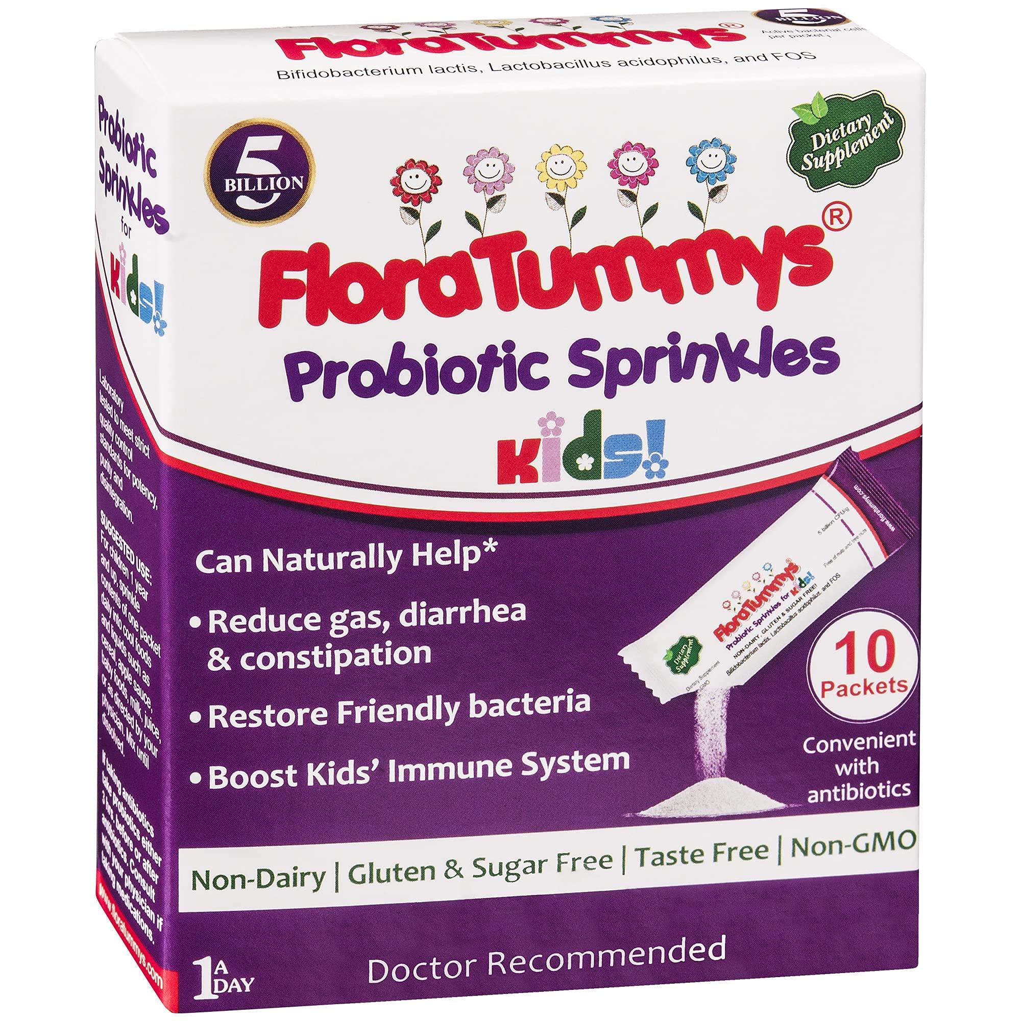 FloraTummys FloraTummys Probiotic Sprinkles Kids 10ct: Taste-Free, Easy-to-Use Probiotic Powder Packets, Non-Dairy, Gluten & Sugar-Free. Non-GMO, Travel Size