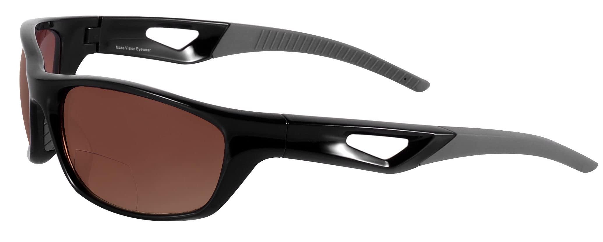 Mass Vision Mass Vision \'The Competitor\' 2 Pair of Lightweight Precision Sport Wrap Bifocal Sunglasses Featuring High Definition Lenses (Black/High Definition Amber, 2.5, x)