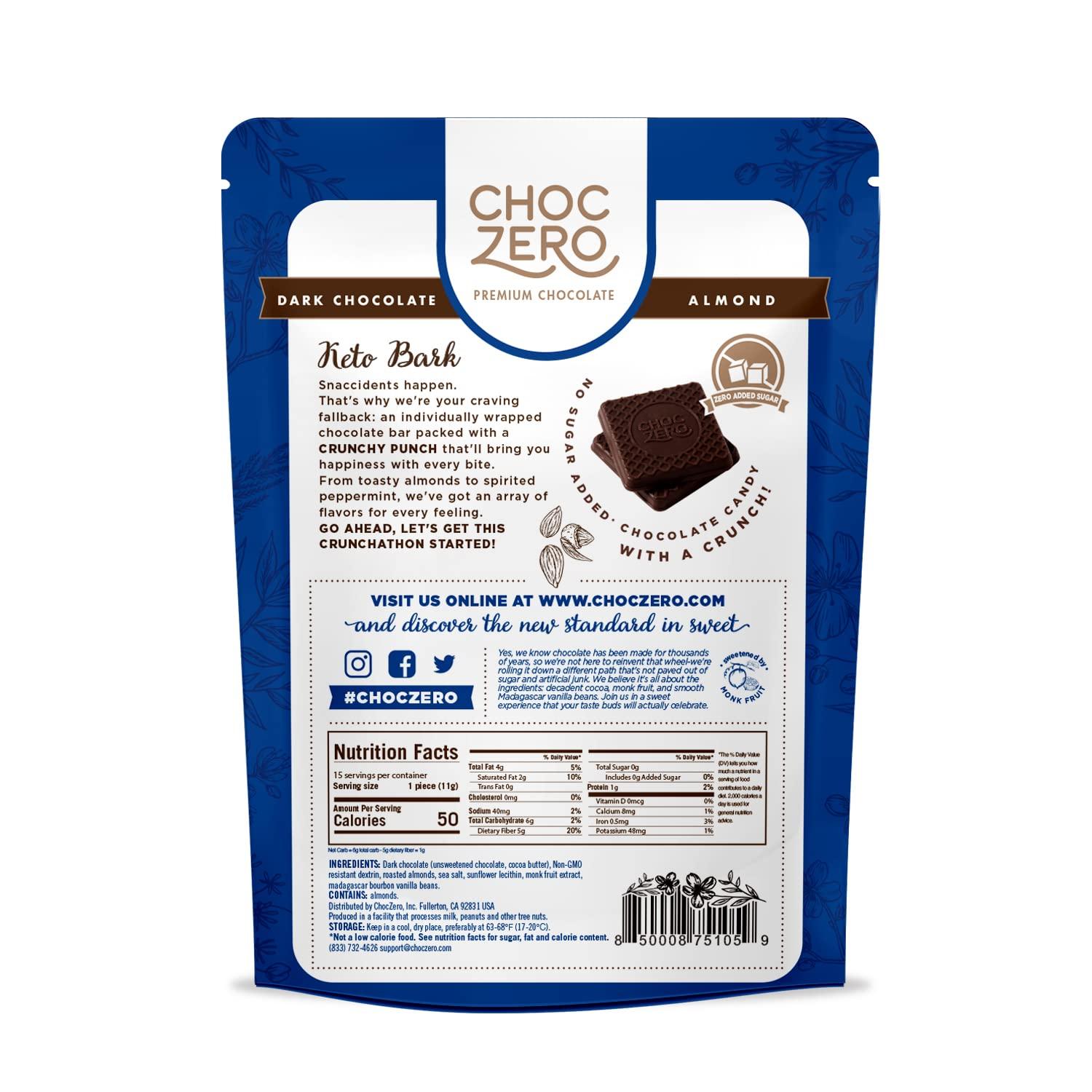 ChocZero ChocZero Dark Chocolate with Almonds Sea Salt Keto Bark, 6 Ounce (Pack of 1)