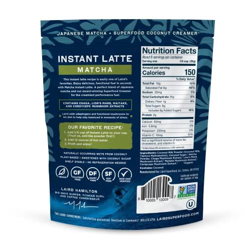 Laird Superfood Laird Superfood Matcha Instant Latte with Adaptogens - Matcha Latte Green Tea Powder Packed with Antioxidants and Superfood Coconut Creamer - Gluten Free, Non-GMO, Vegan, 8 oz. Bag, Pack of 1