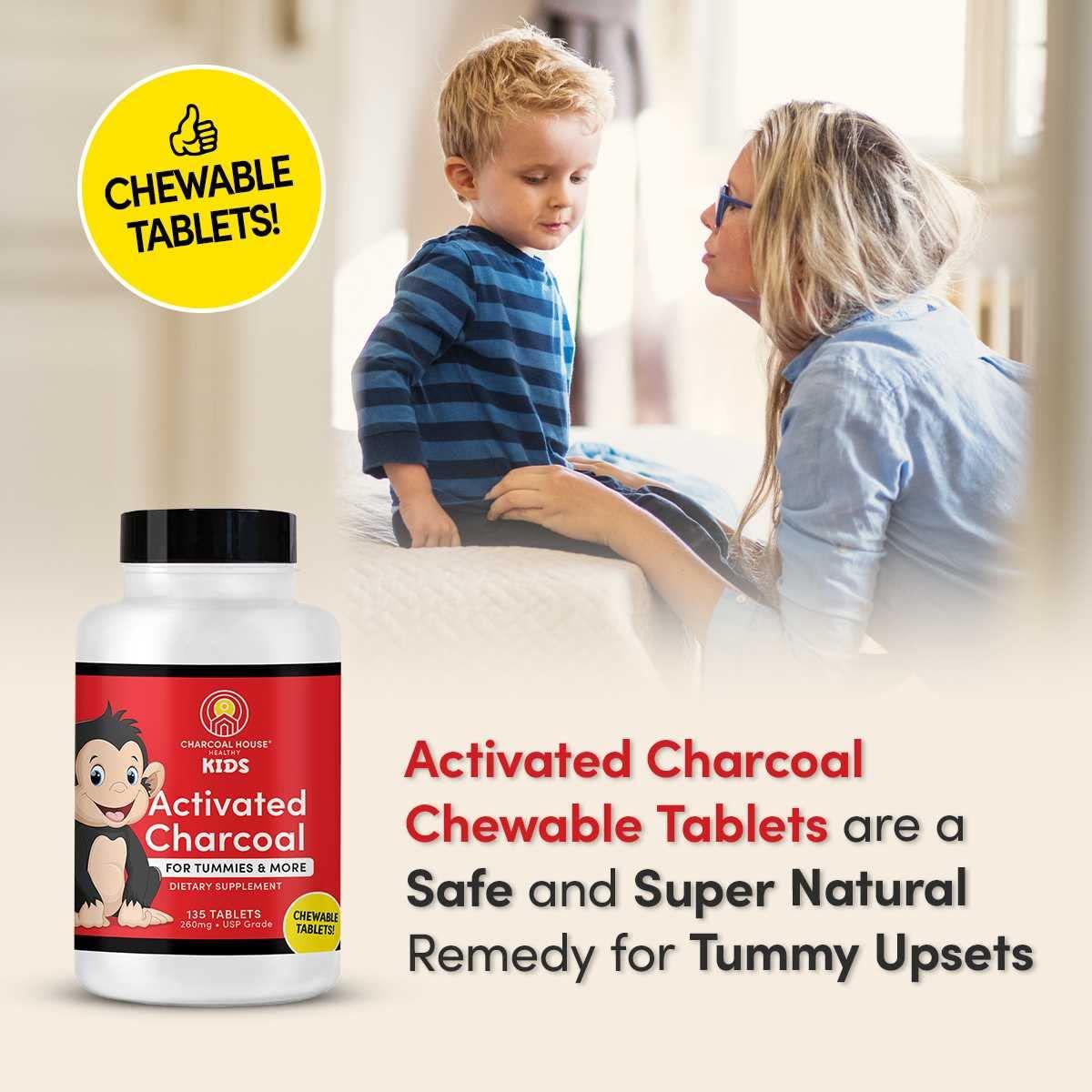 Charcoal House Charcoal House Chewable Activated Charcoal Tablets for Kids | Natural, Vegan, Non-GMO & Gluten Free | for Teeth, Stomach, Gas & Nausea | USP Food Grade | 135 ct.